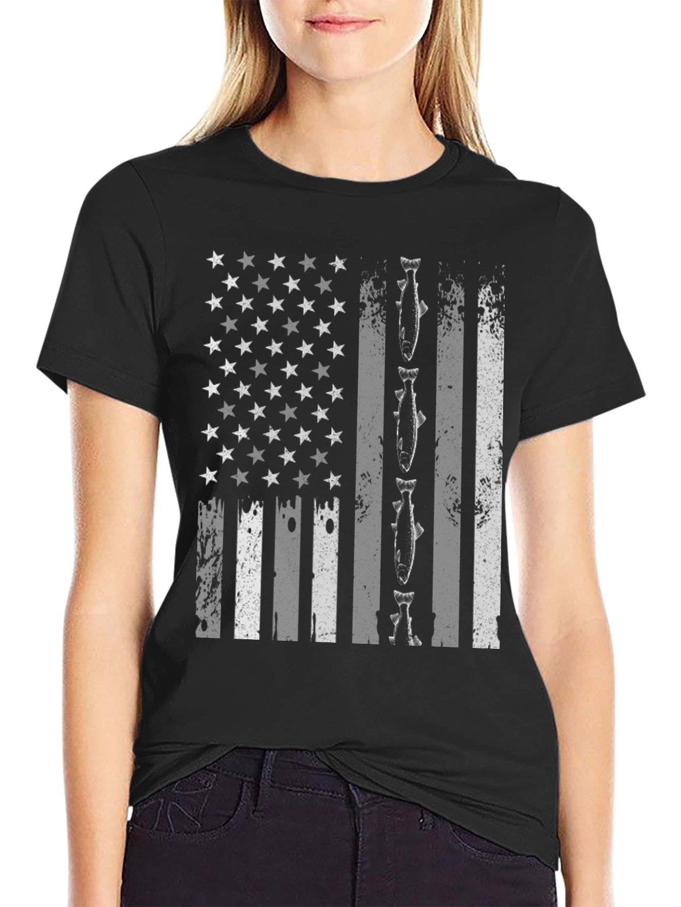 American Flag Fish T-Shirt - Patriotic Angler Style
