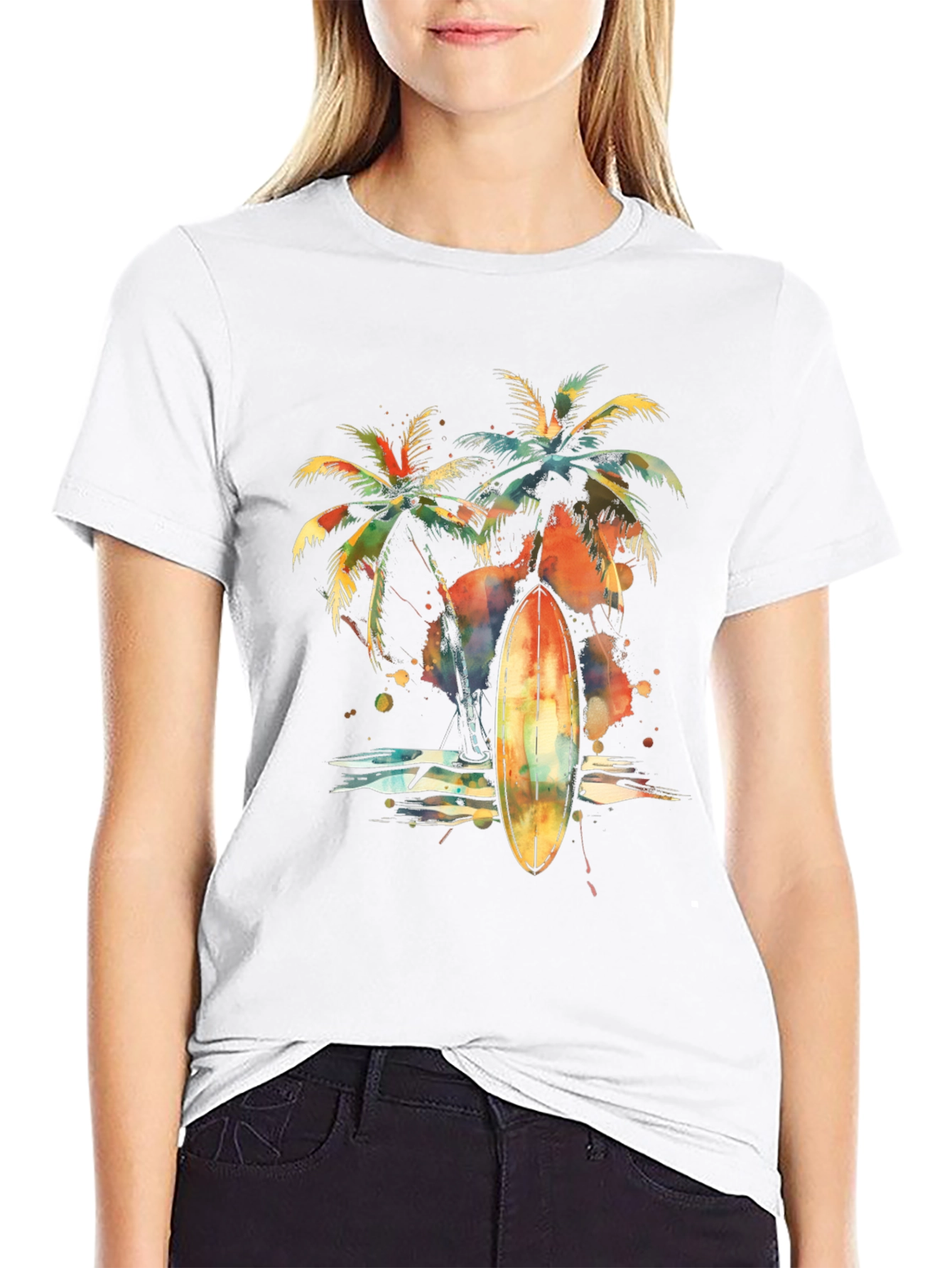 Tropical Surfboard Palm Tree Graphic Tee