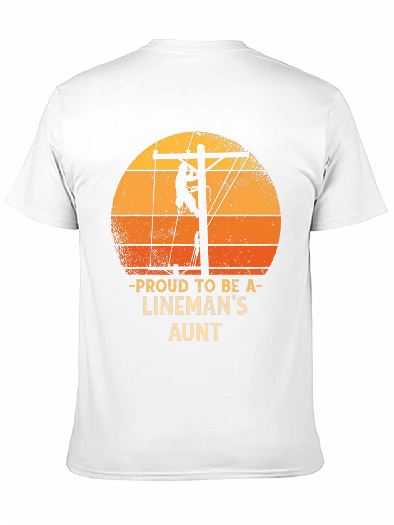 Proud Linemans Aunt T-Shirt Retro Sunset Lineworker Tee