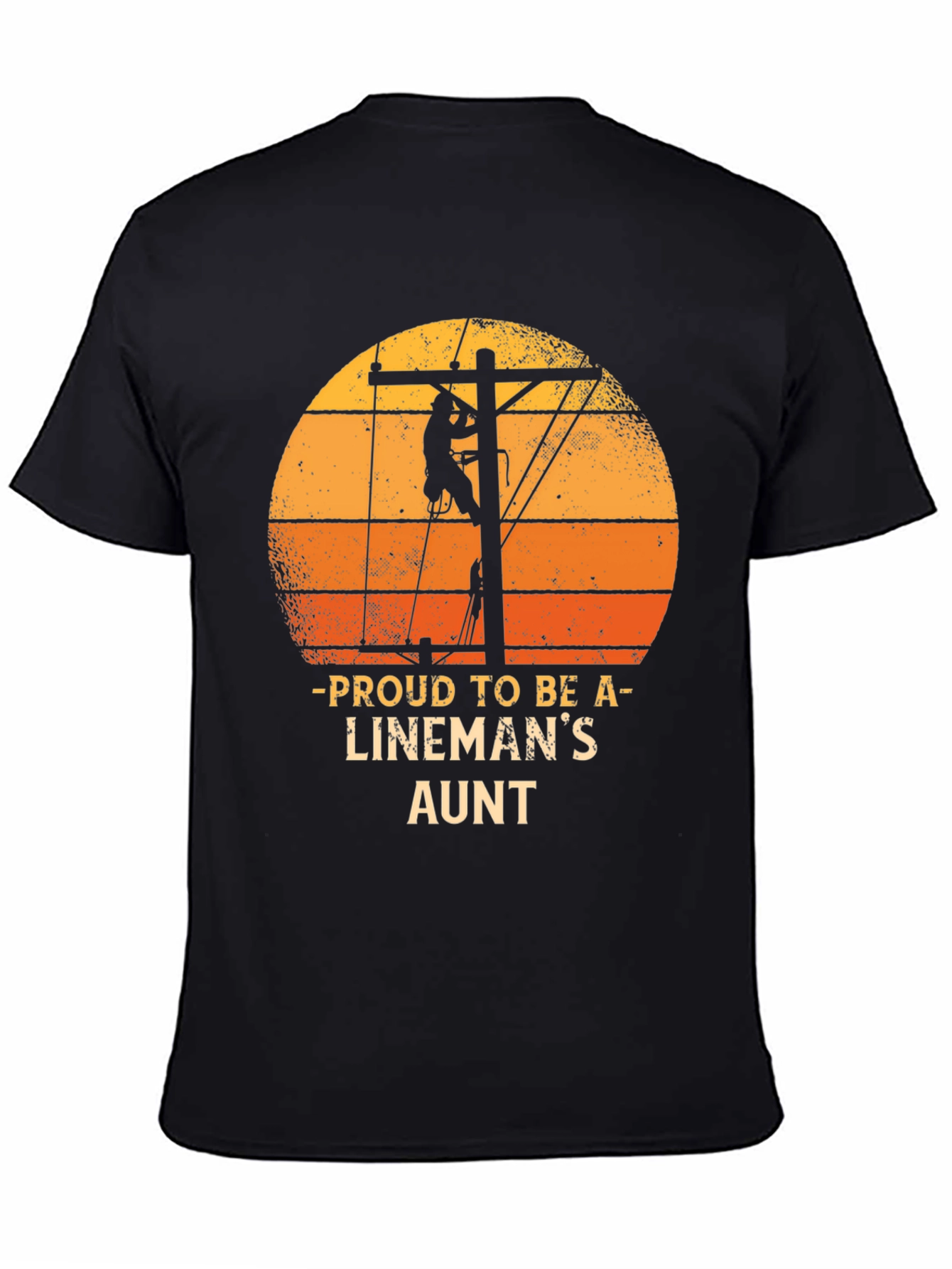 Proud Linemans Aunt T-Shirt Retro Sunset Lineworker Tee