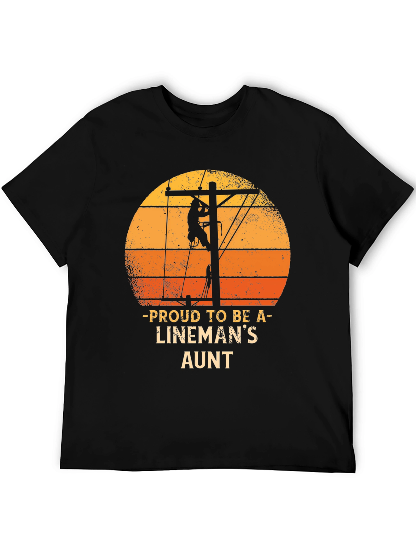 Proud Linemans Aunt T-Shirt Retro Sunset Lineworker Tee