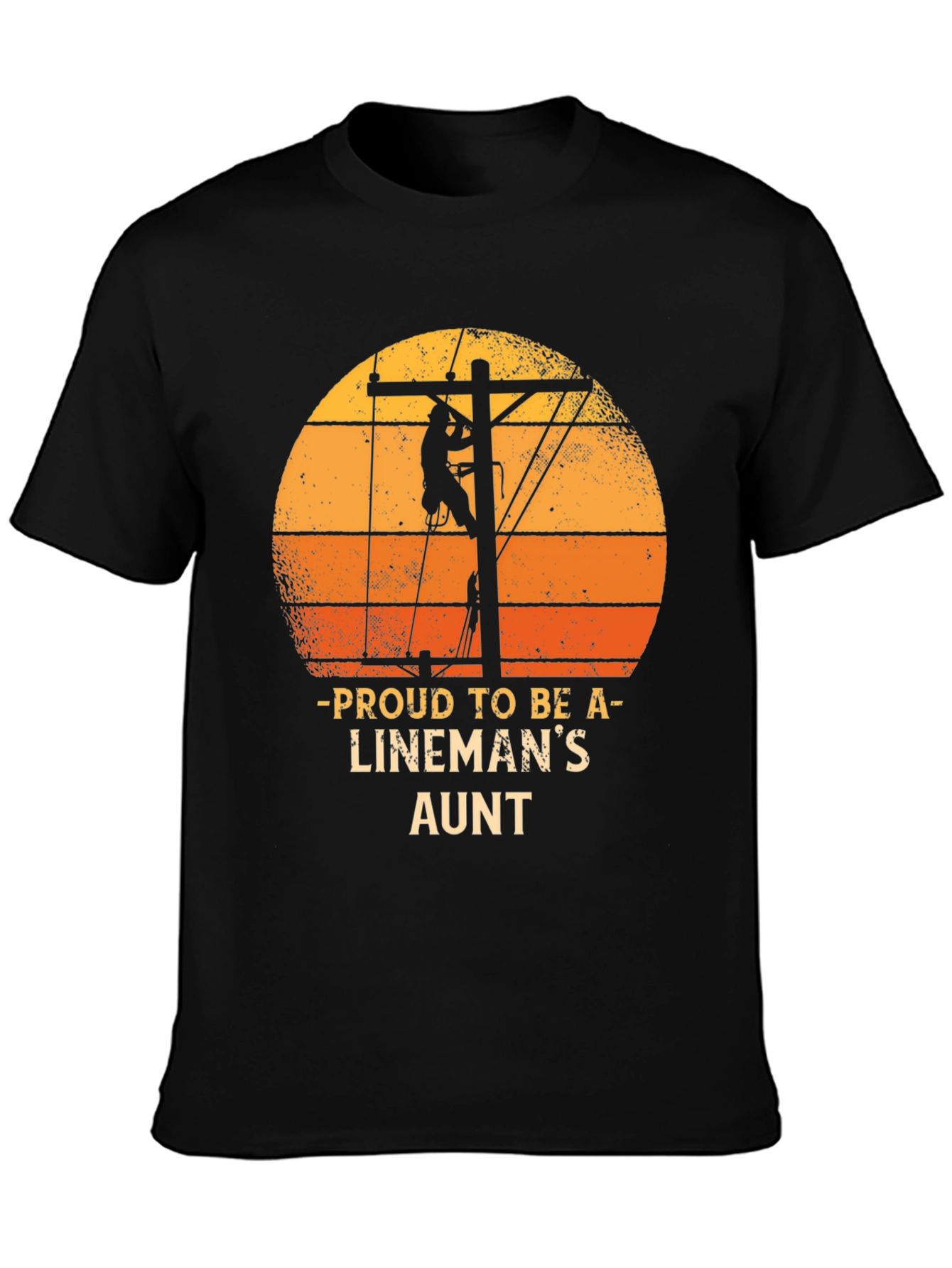 Proud Linemans Aunt T-Shirt Retro Sunset Lineworker Tee