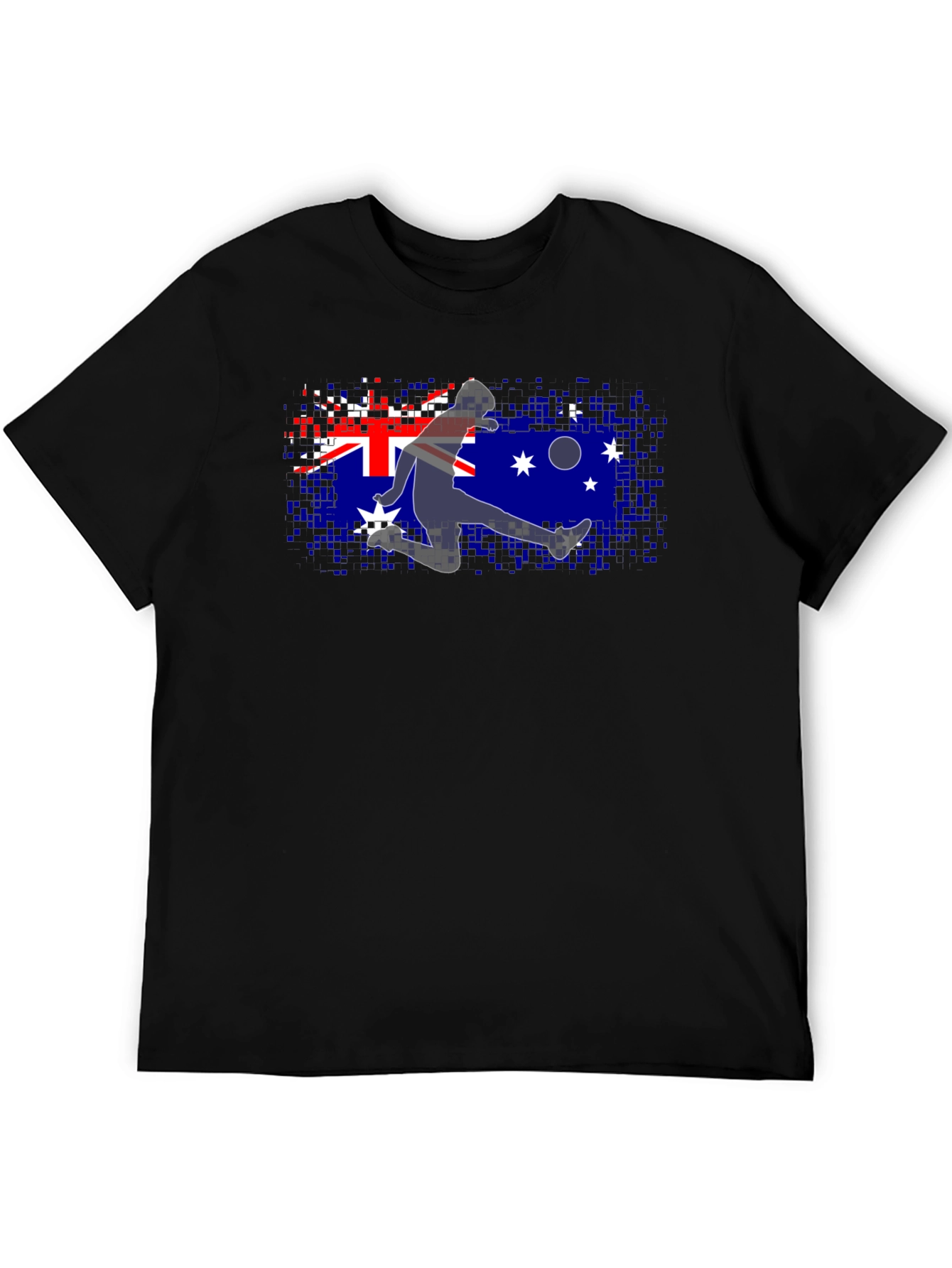 Australia Flag Soccer Player Black T-Shirt