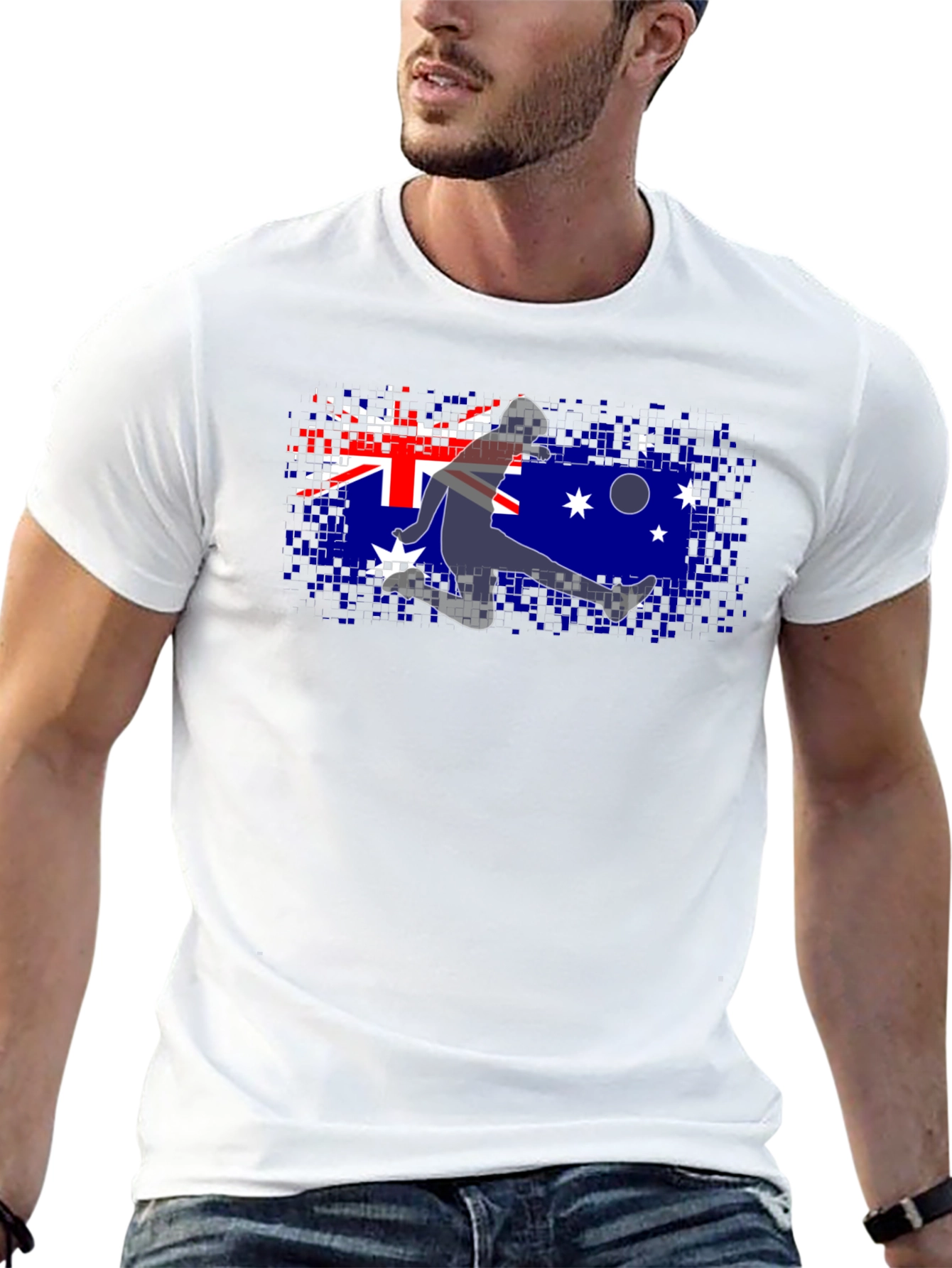 Australia Flag Soccer Player Black T-Shirt