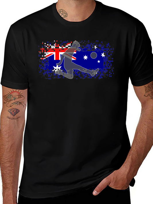 Australia Flag Soccer Player Black T-Shirt