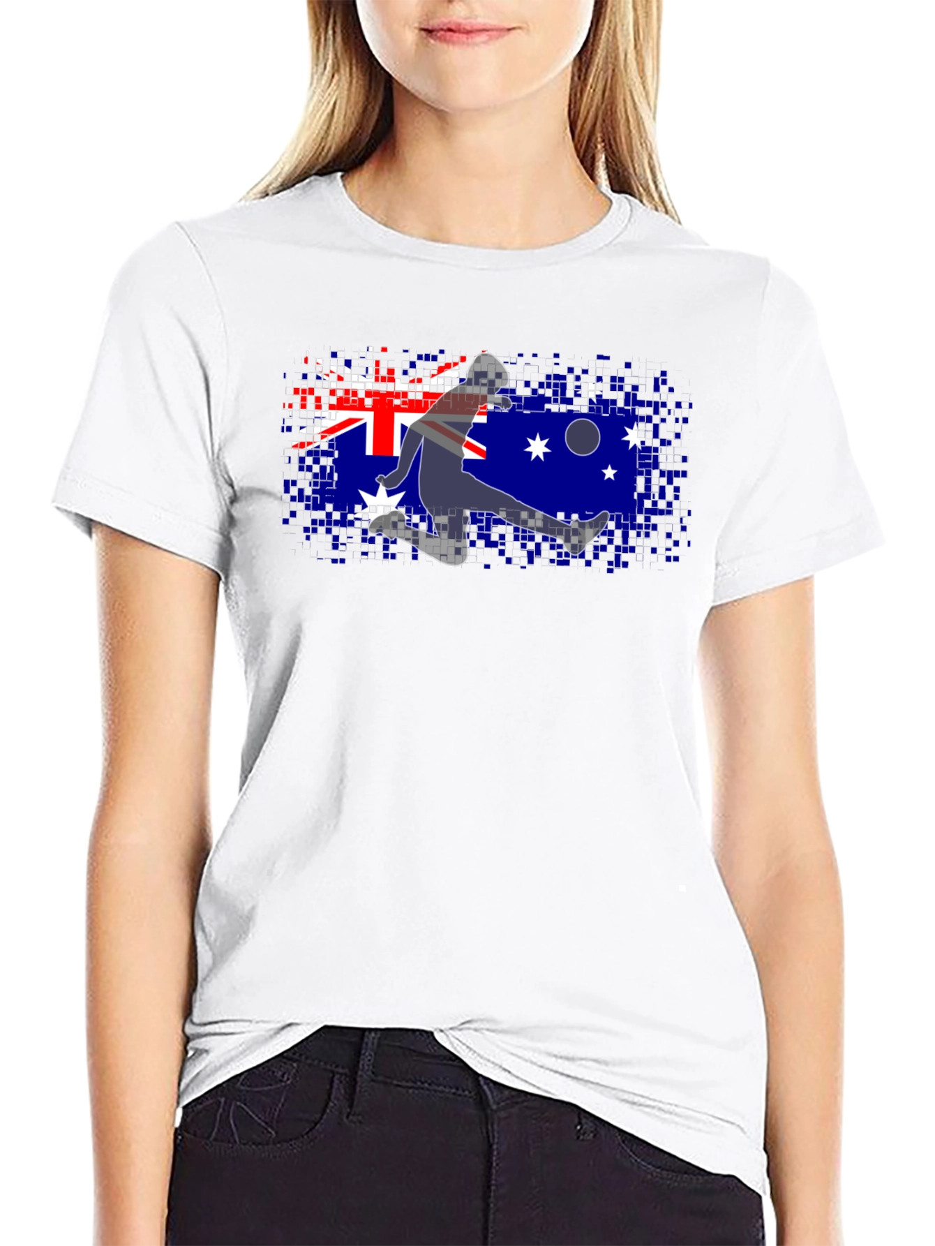 Australia Flag Soccer Player Black T-Shirt