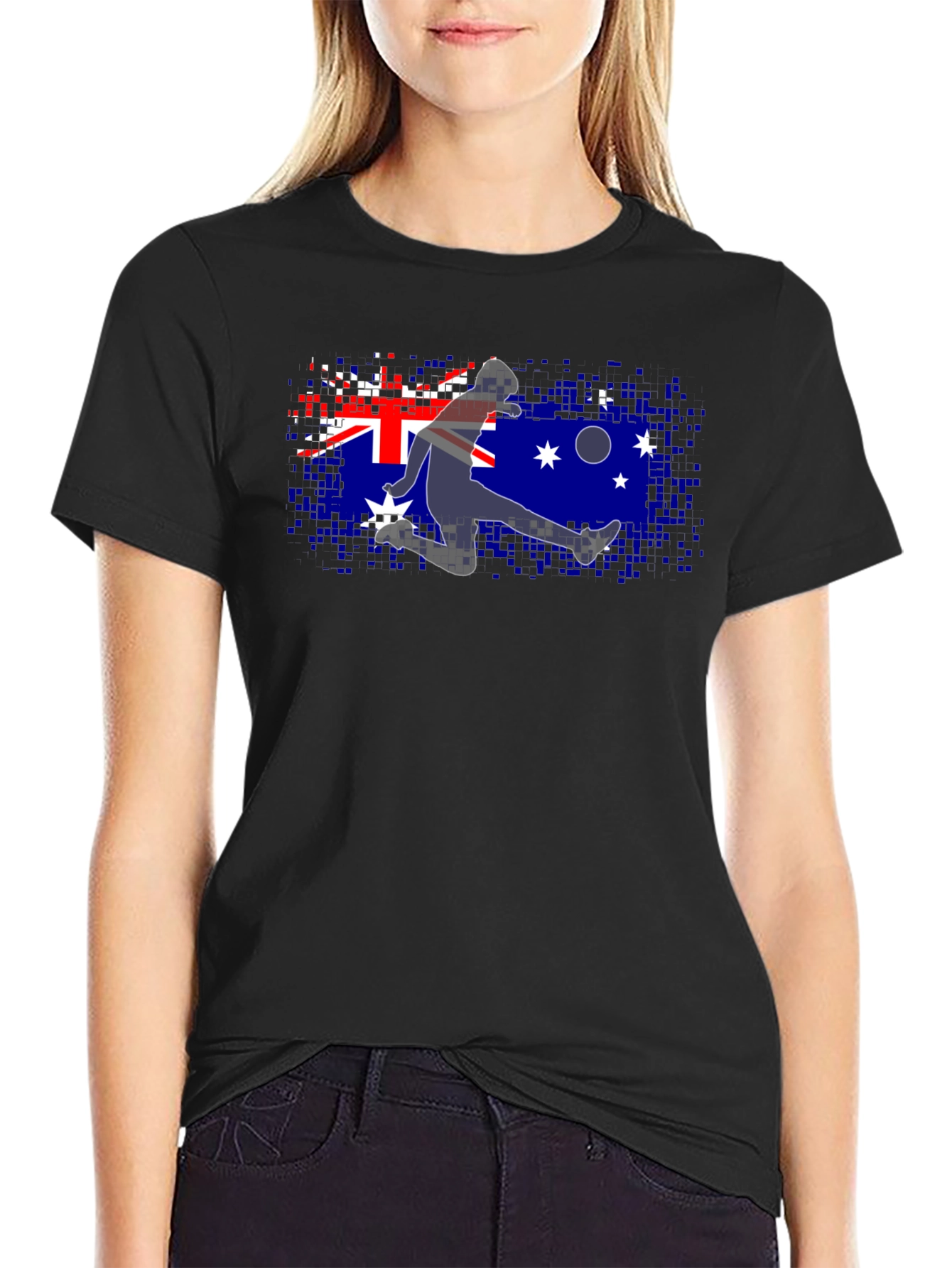 Australia Flag Soccer Player Black T-Shirt