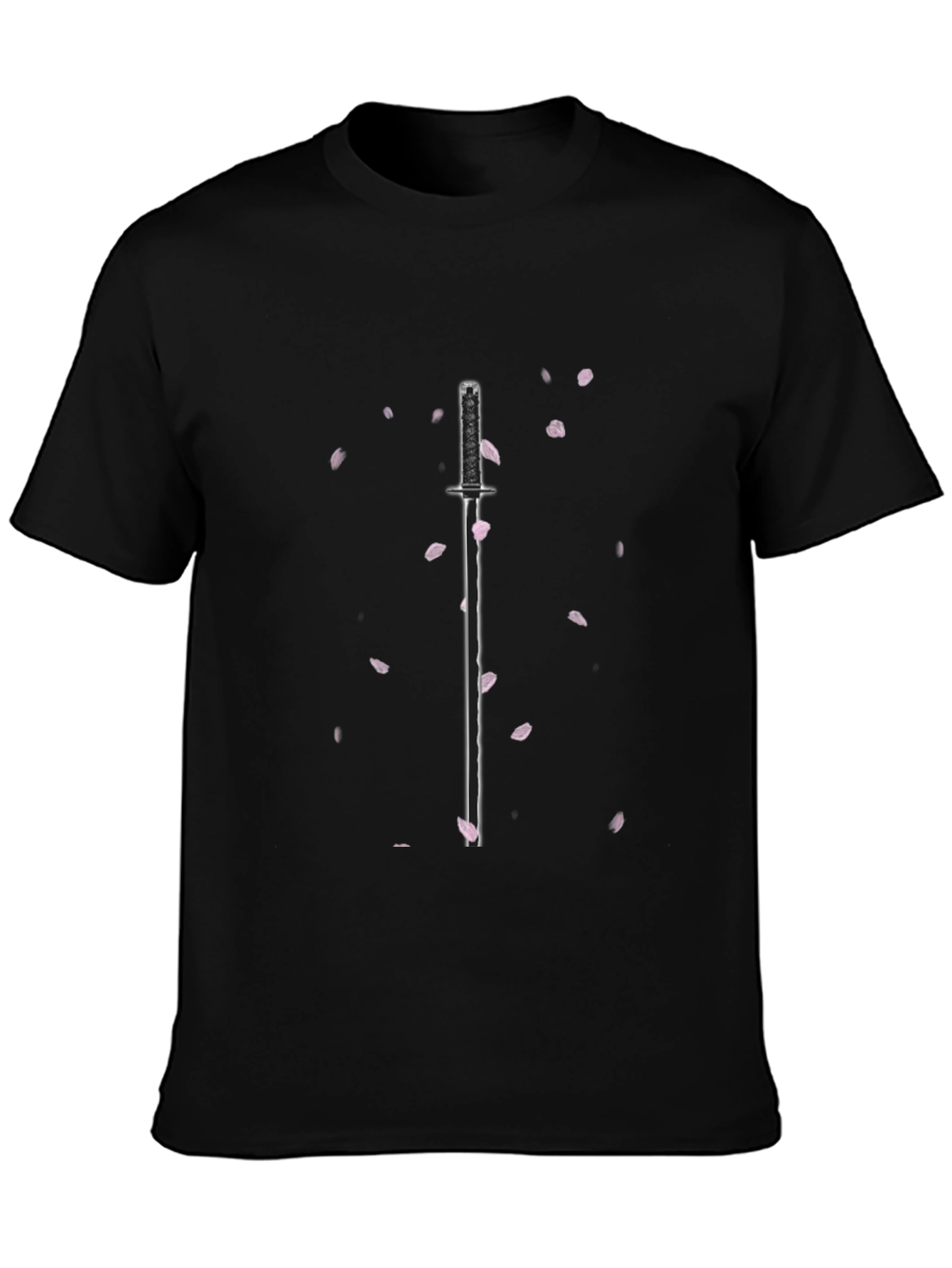 Samurai Sword & Sakura Blossom Black T-Shirt