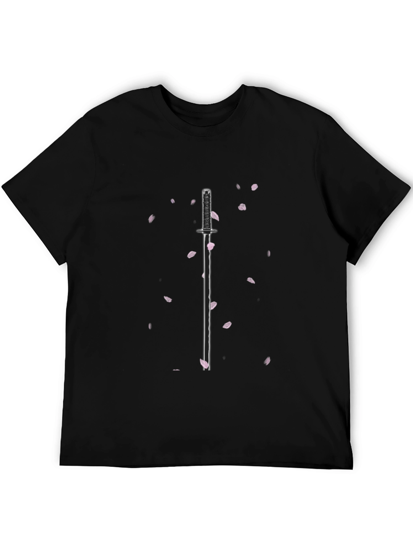 Samurai Sword & Sakura Blossom Black T-Shirt