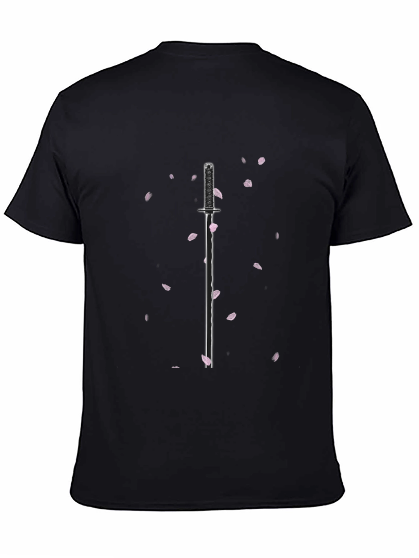 Samurai Sword & Sakura Blossom Black T-Shirt