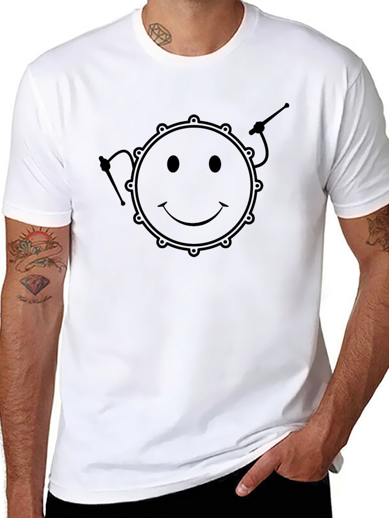 Smiley Drum Graphic Tee - Black Cotton Comfort