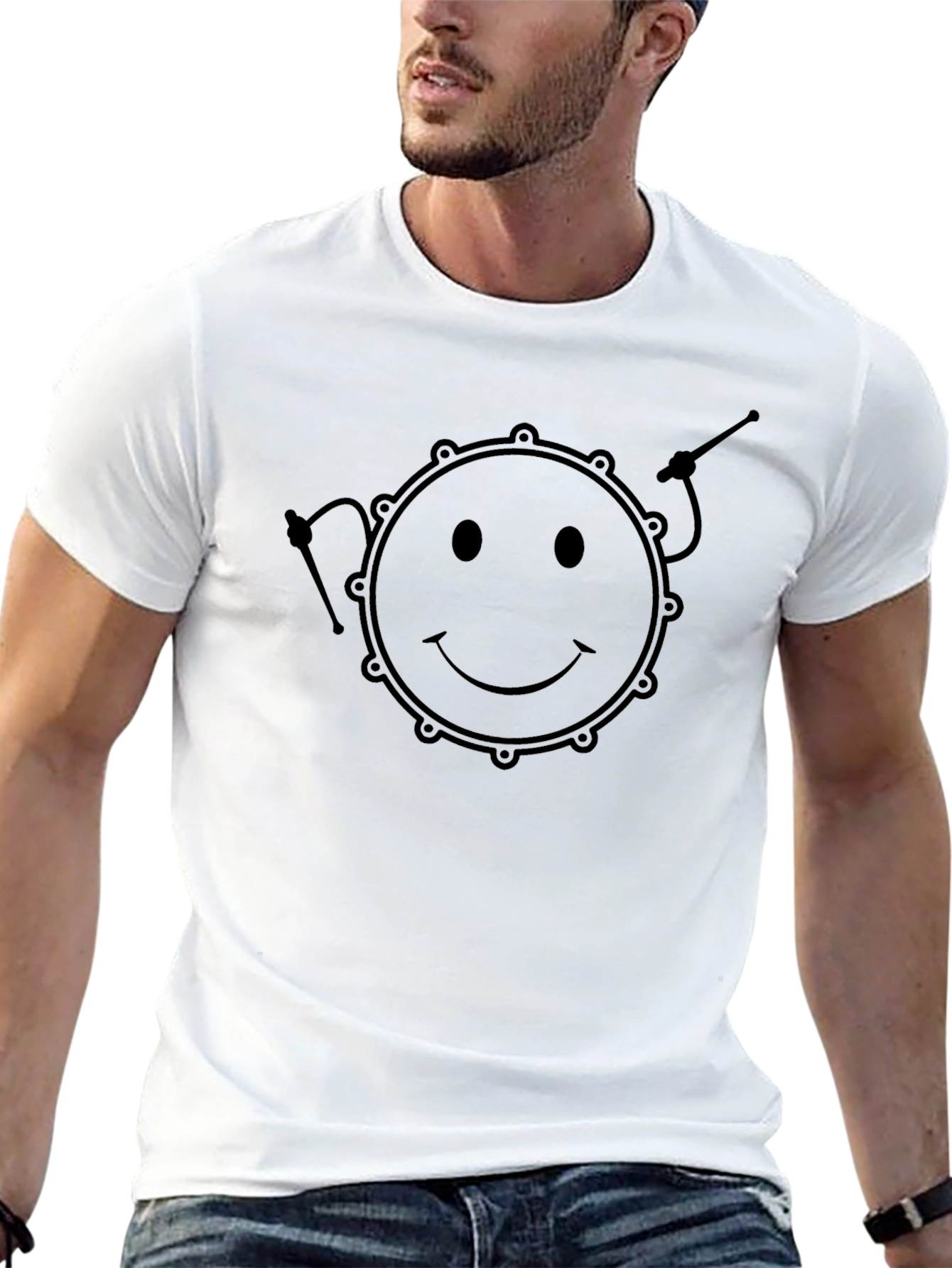 Smiley Drum Graphic Tee - Black Cotton Comfort