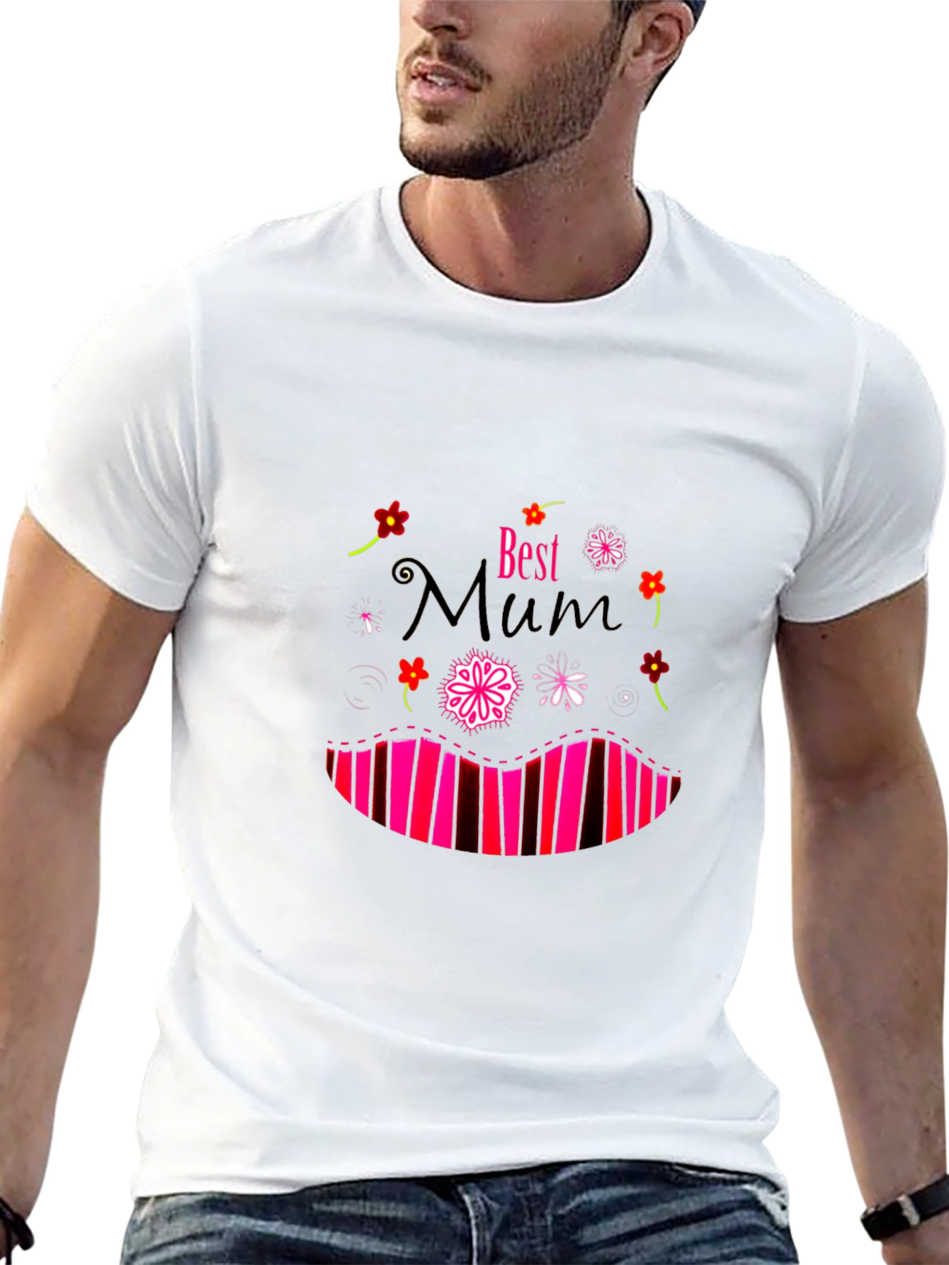 Best Mum T-Shirt: Floral & Striped Design