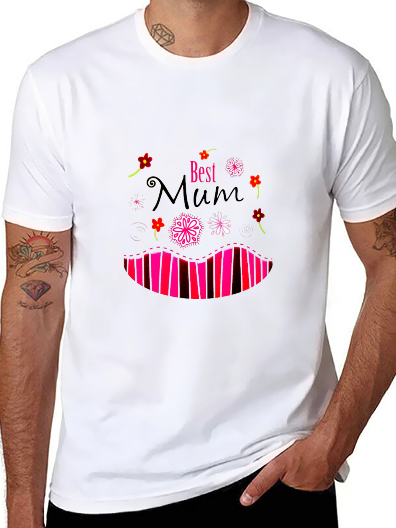 Best Mum T-Shirt: Floral & Striped Design