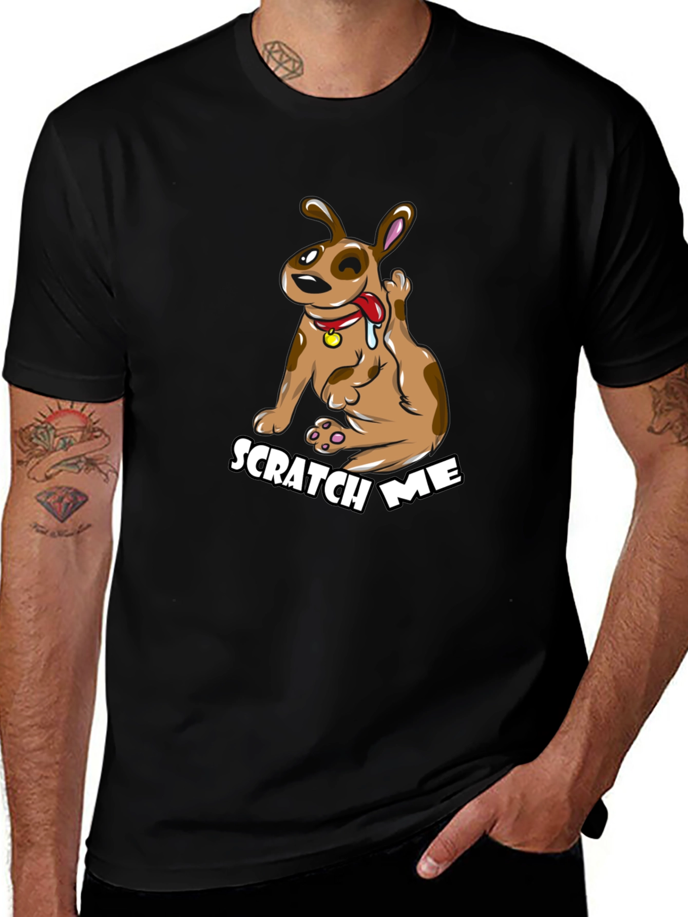 Scratch Me Funny Dog Graphic Tee - Black