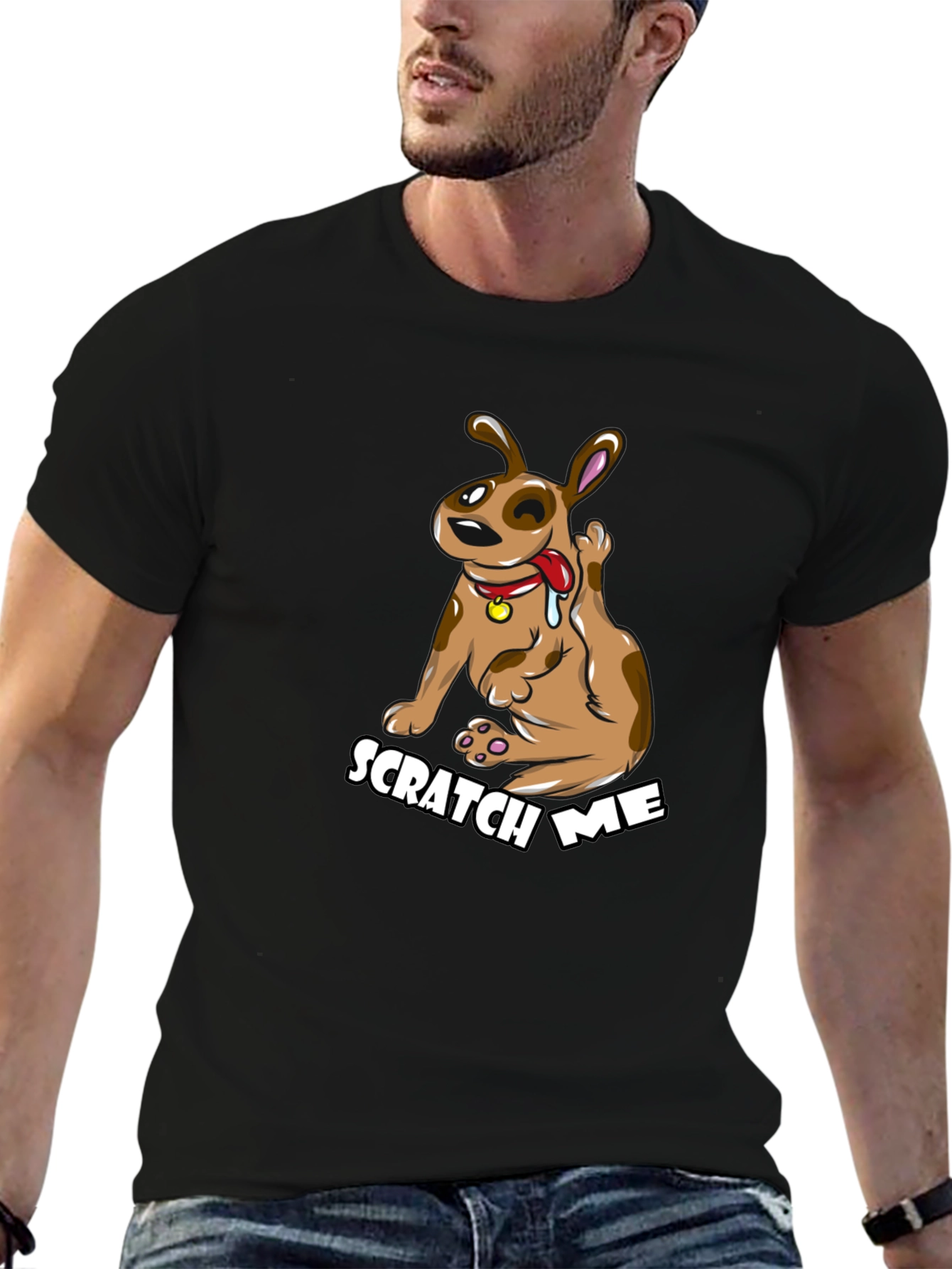 Scratch Me Funny Dog Graphic Tee - Black