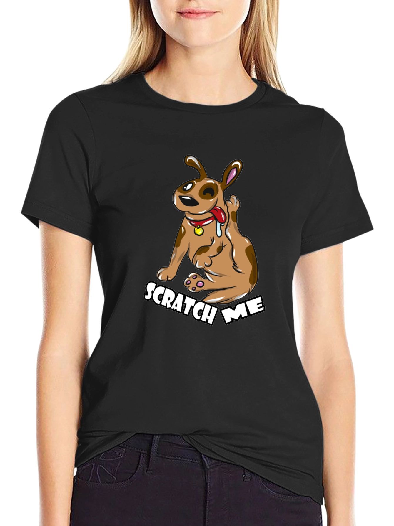 Scratch Me Funny Dog Graphic Tee - Black