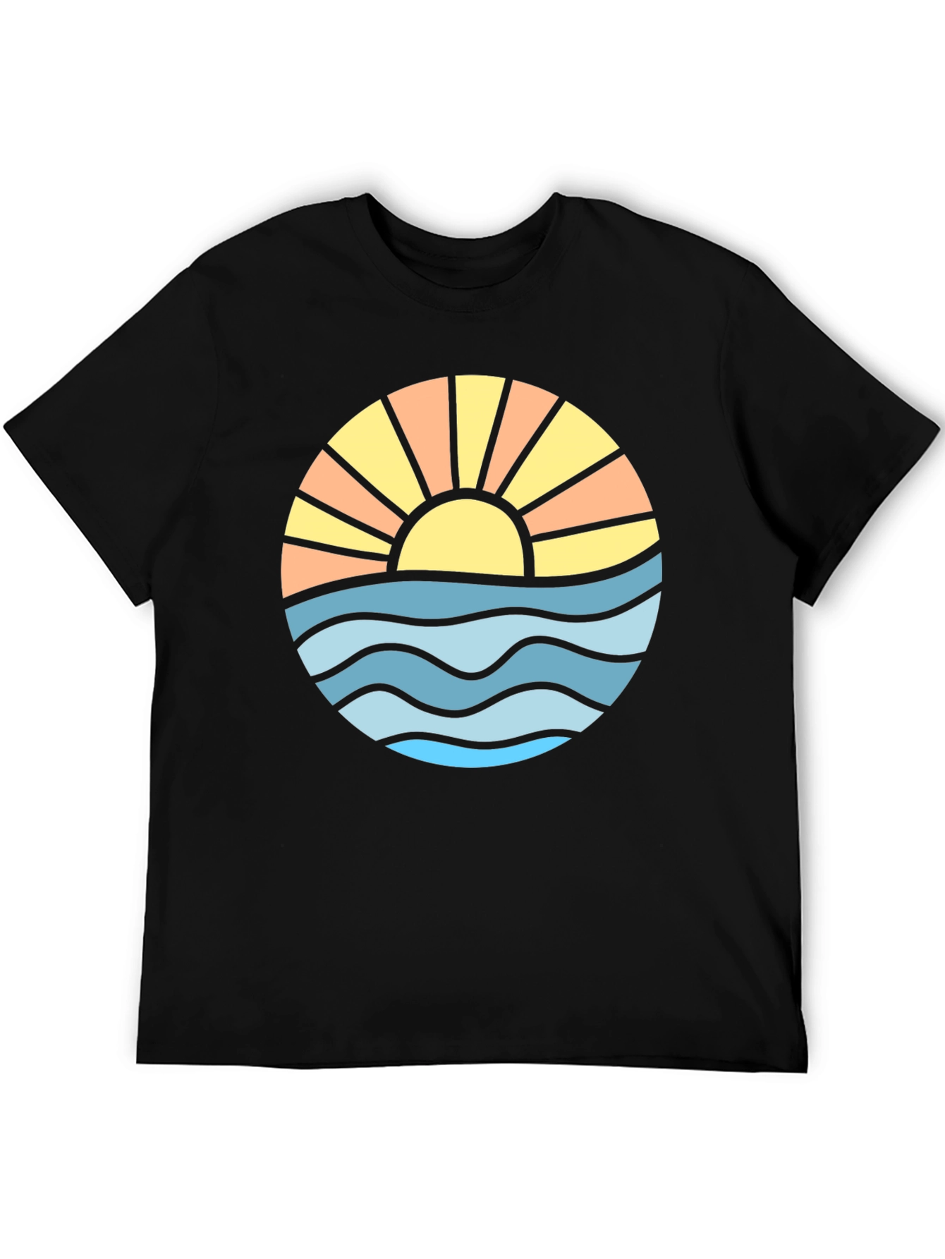 Sunset Ocean Wave Graphic Tee - Black