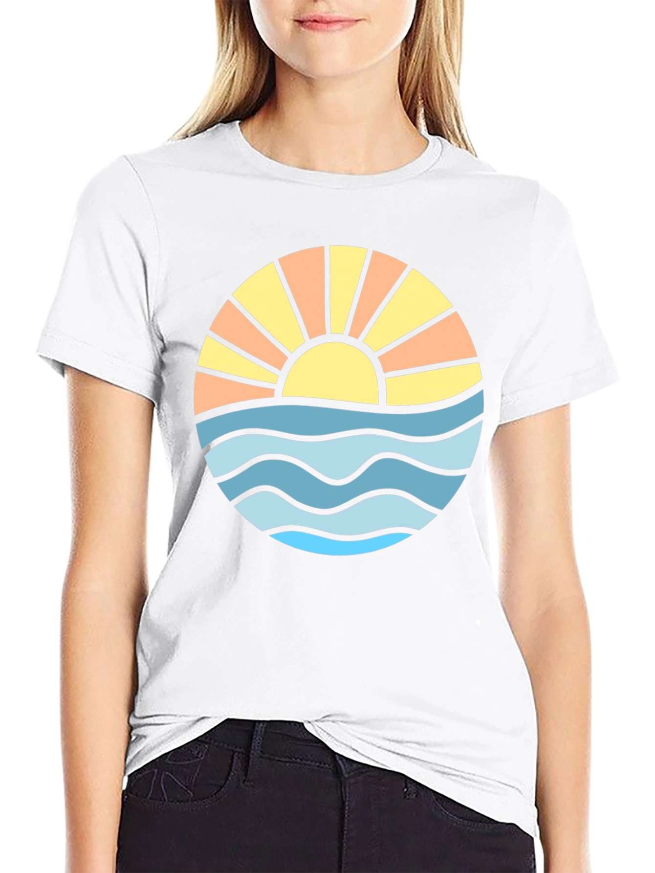 Sunset Ocean Wave Graphic Tee - Black