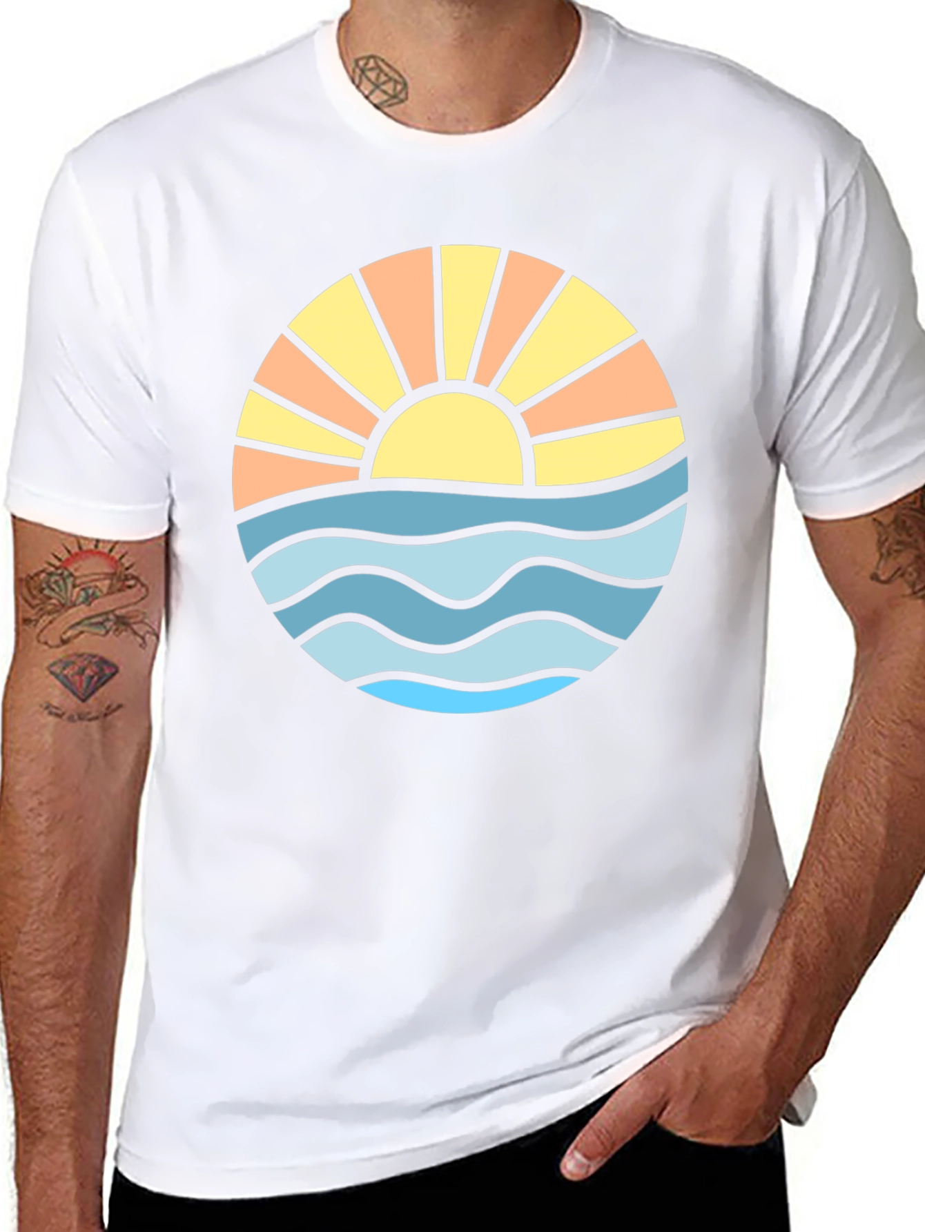 Sunset Ocean Wave Graphic Tee - Black
