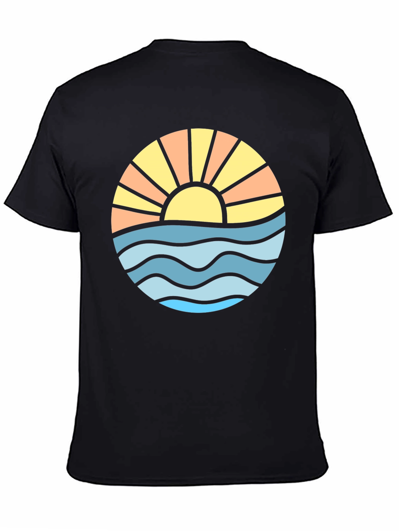 Sunset Ocean Wave Graphic Tee - Black
