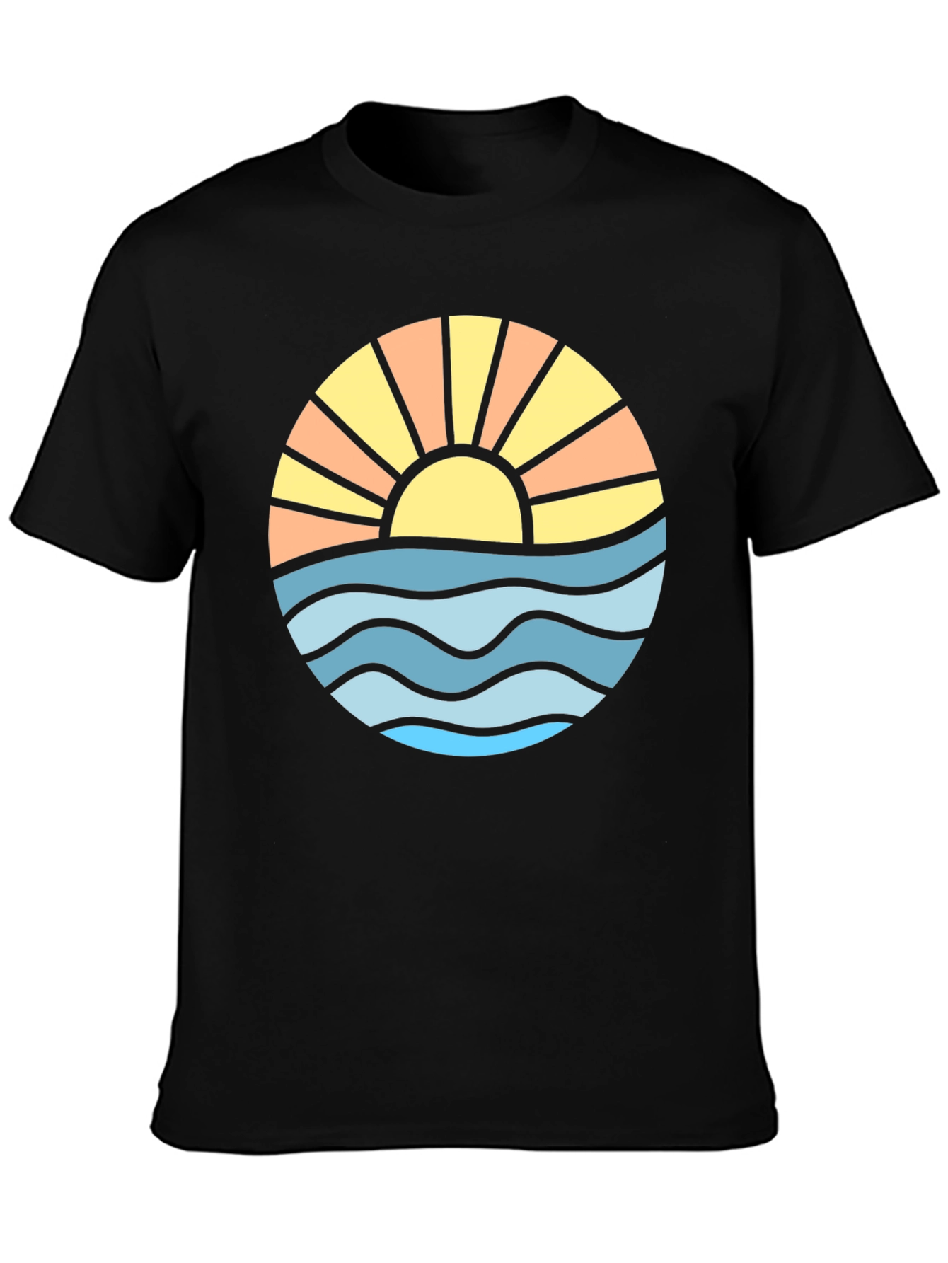 Sunset Ocean Wave Graphic Tee - Black