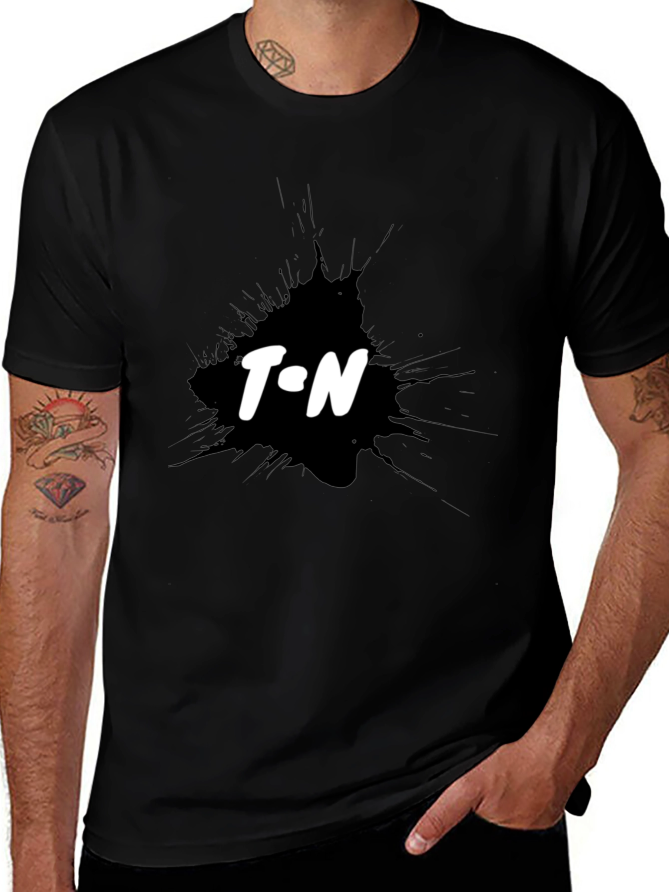 Black T-Shirt with T.N Ink Splatter Design