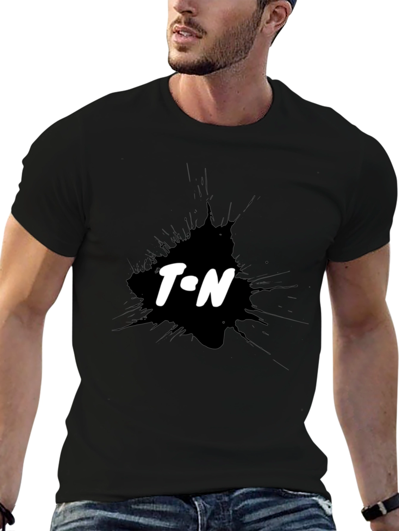 Black T-Shirt with T.N Ink Splatter Design