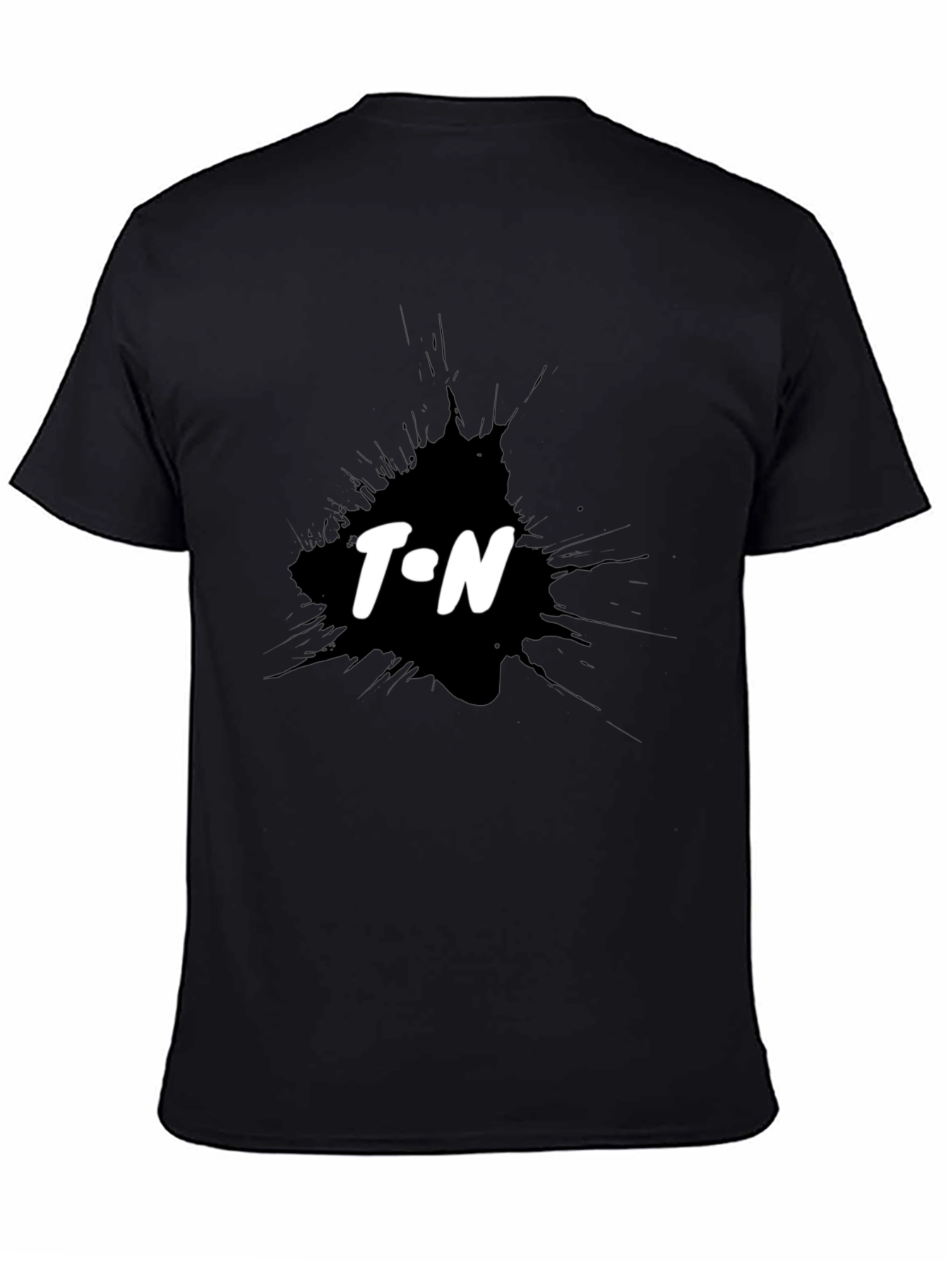 Black T-Shirt with T.N Ink Splatter Design