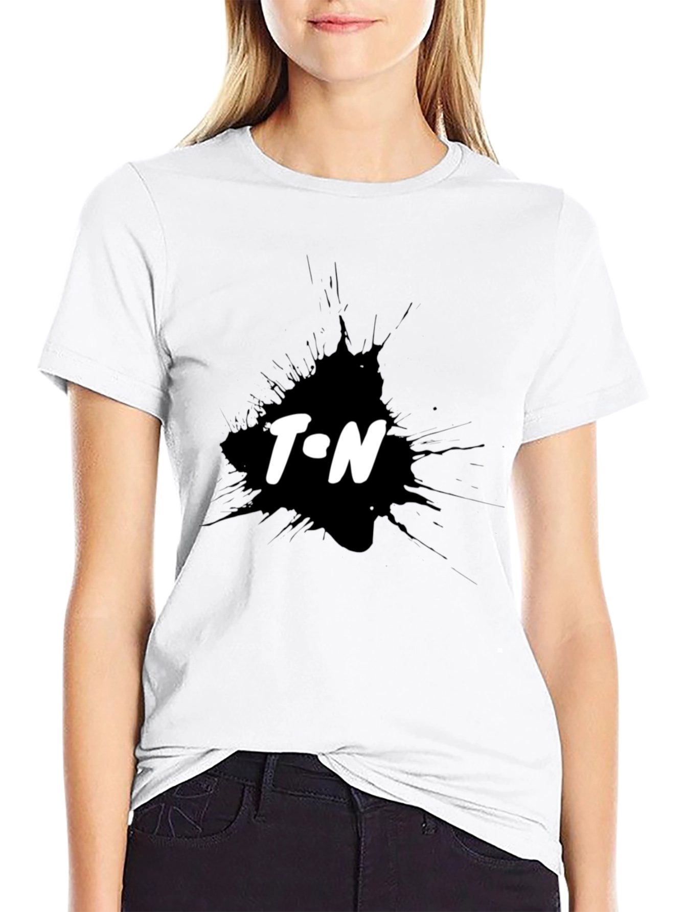 Black T-Shirt with T.N Ink Splatter Design