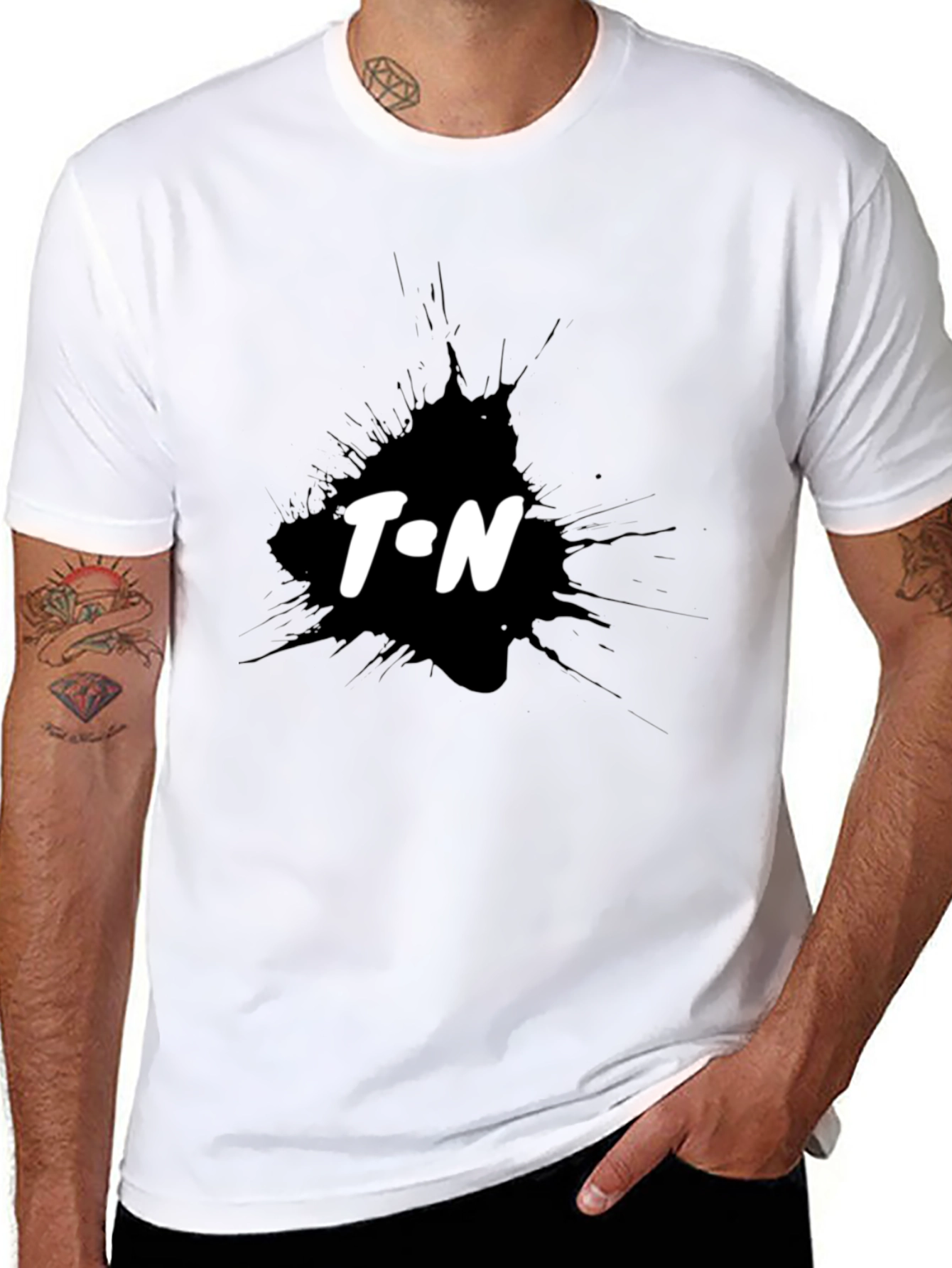 Black T-Shirt with T.N Ink Splatter Design