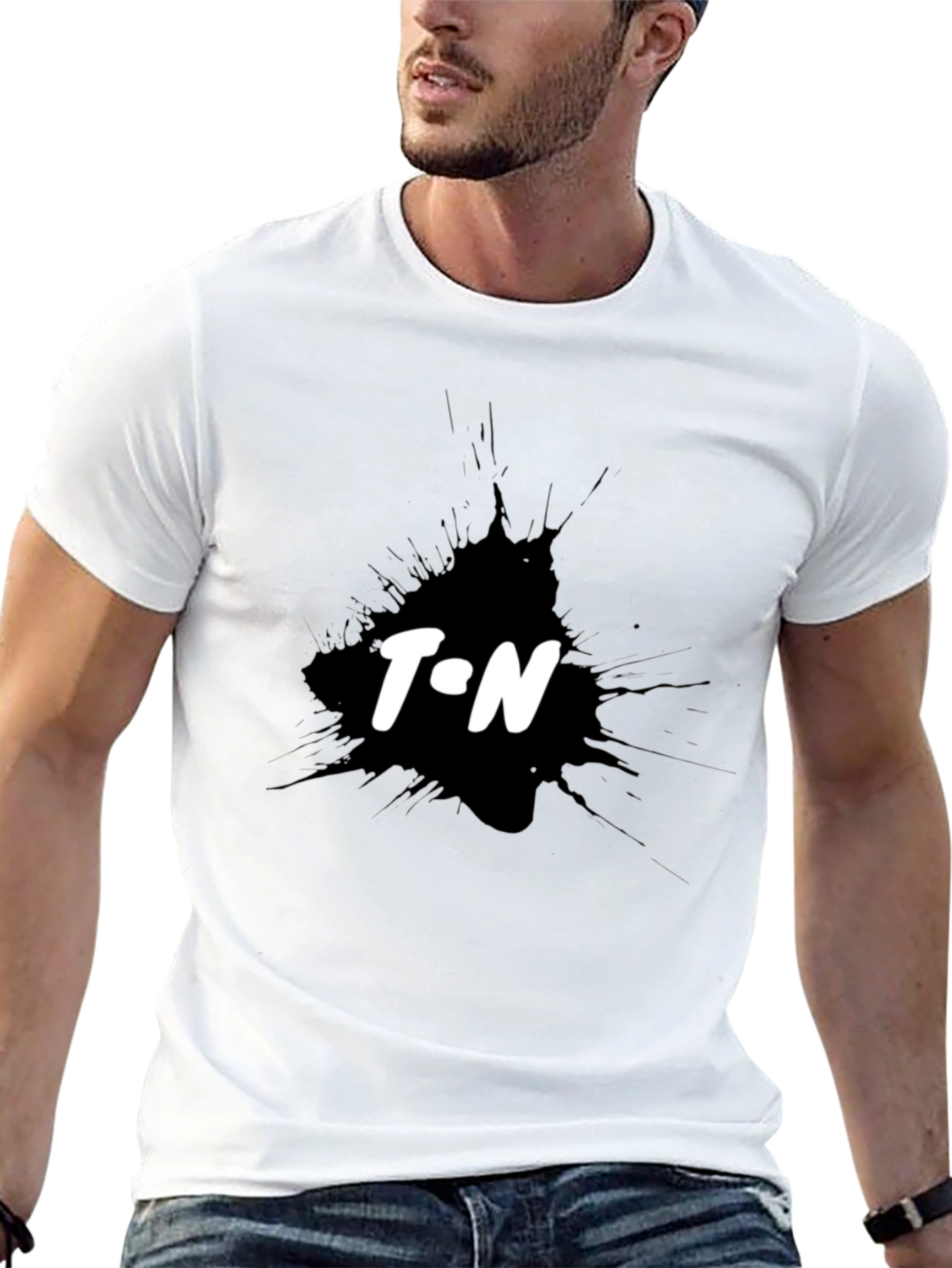Black T-Shirt with T.N Ink Splatter Design