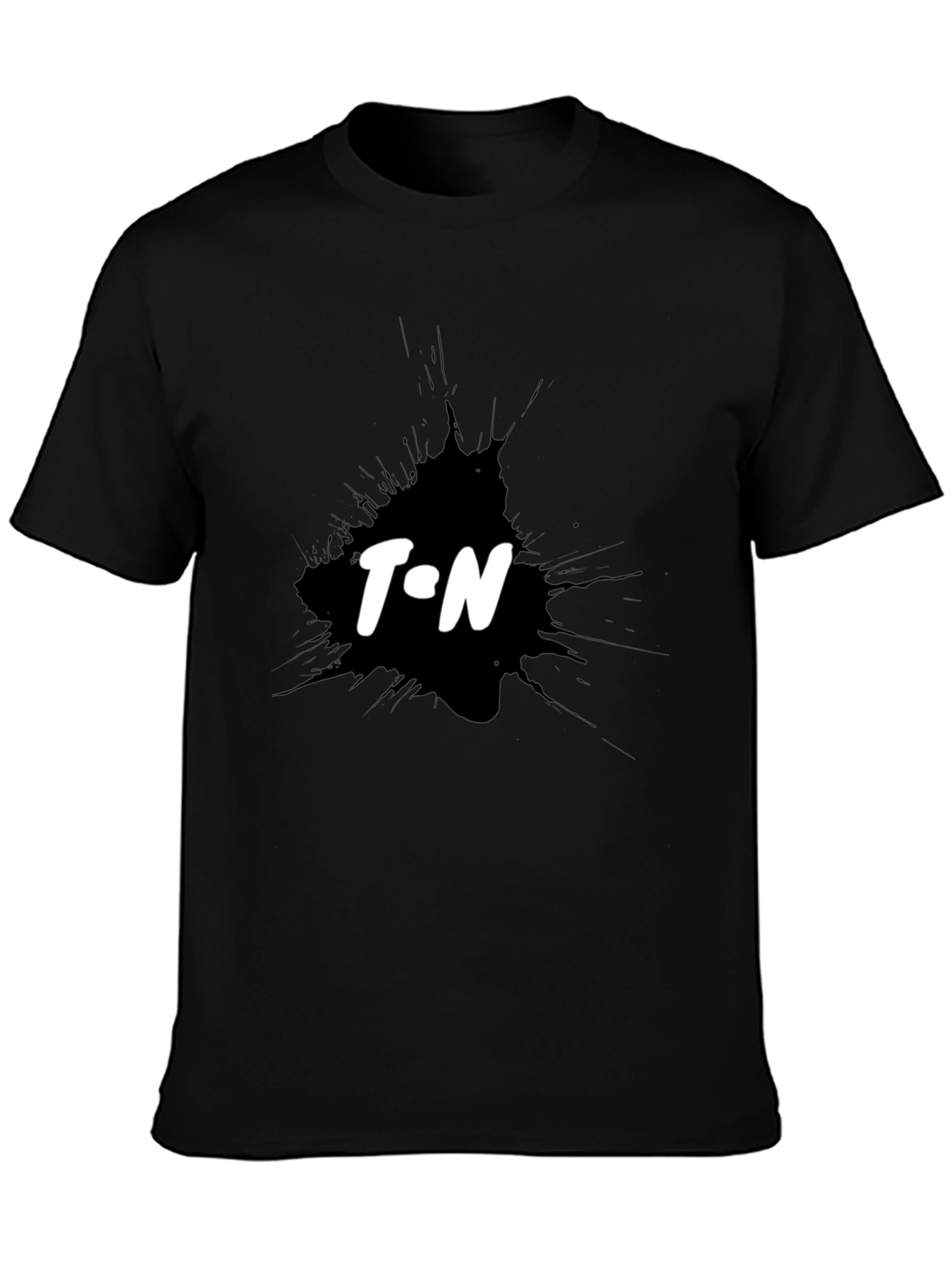 Black T-Shirt with T.N Ink Splatter Design