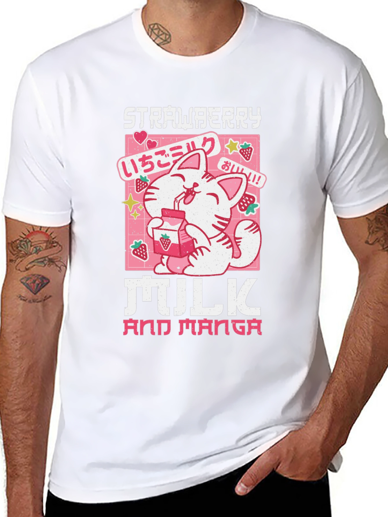 Strawberry Milk & Manga Black T-Shirt