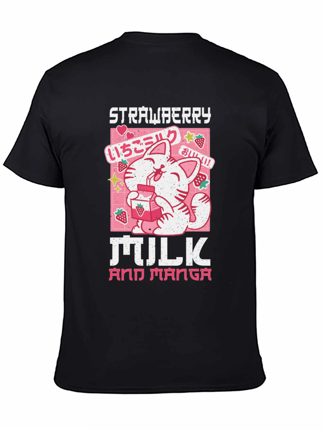 Strawberry Milk & Manga Black T-Shirt