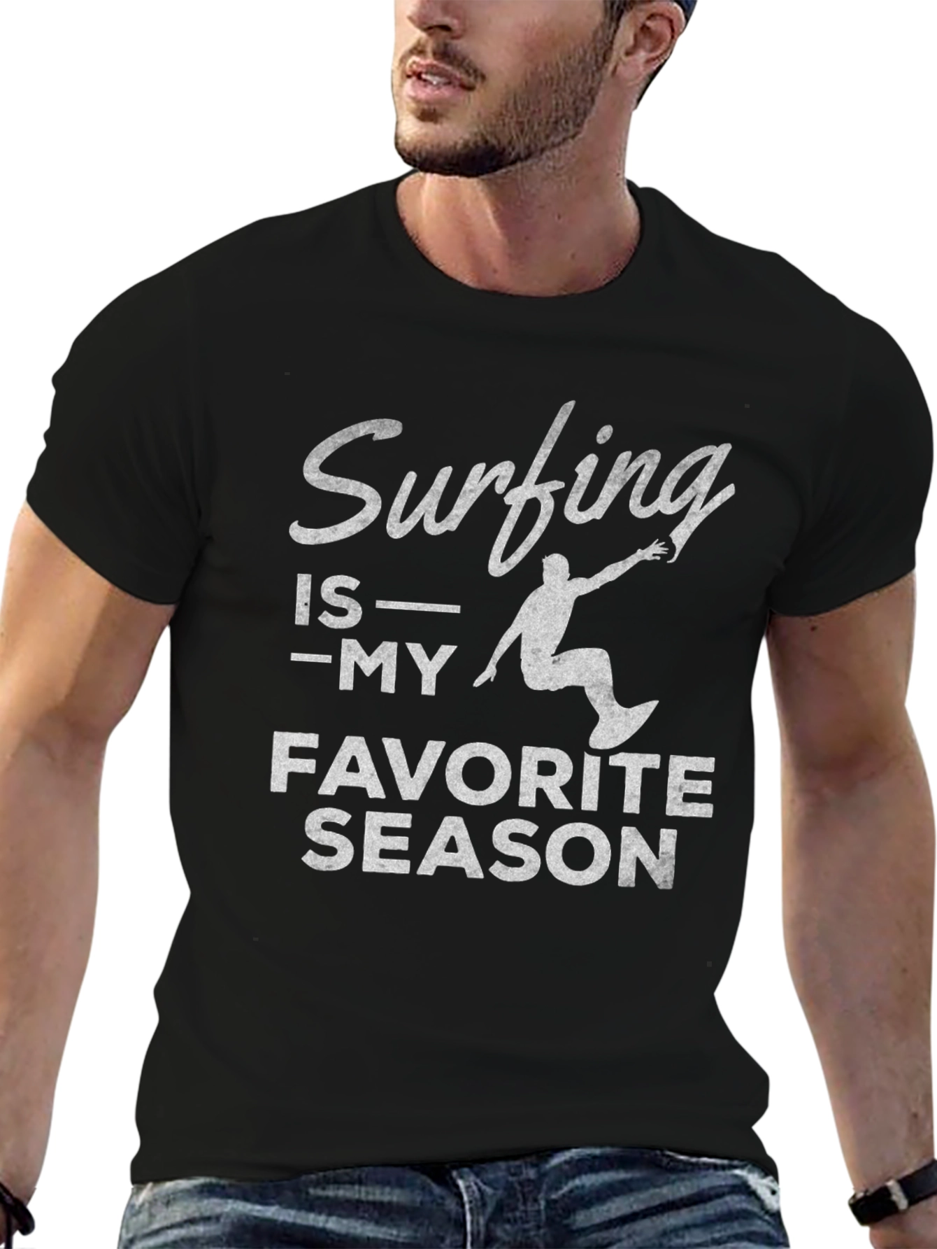 Surfing is My Favorite Season Black T-Shirt