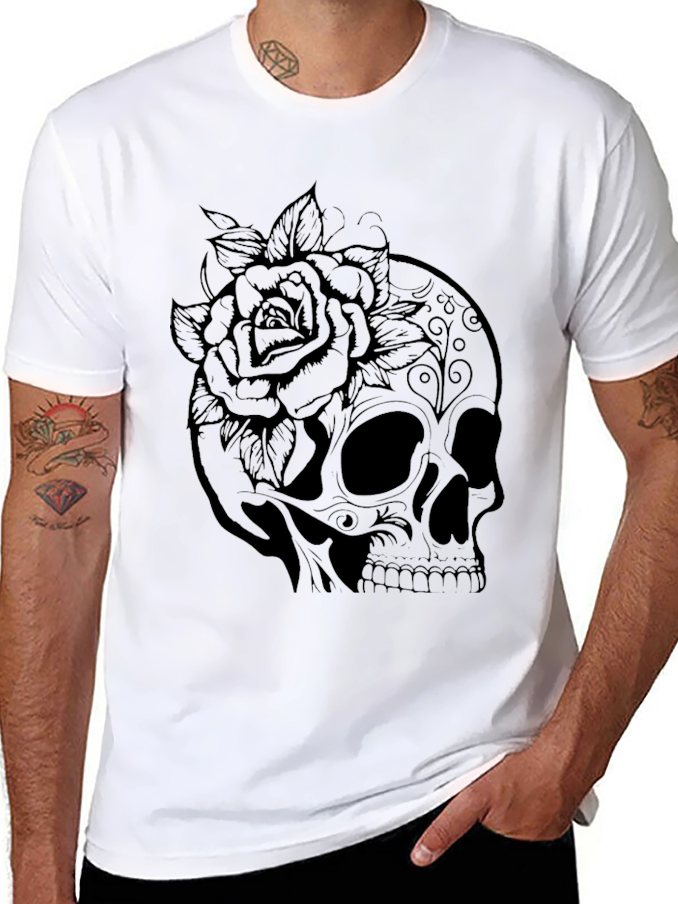 Skull & Rose Graphic T-Shirt - Mens Fashion Tee