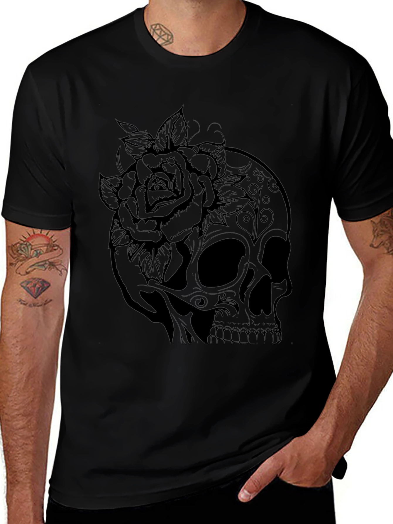 Skull & Rose Graphic T-Shirt - Mens Fashion Tee