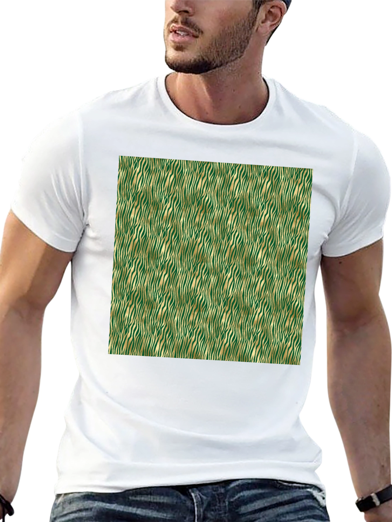 Stylish Green and Gold Zebra Print T-Shirt