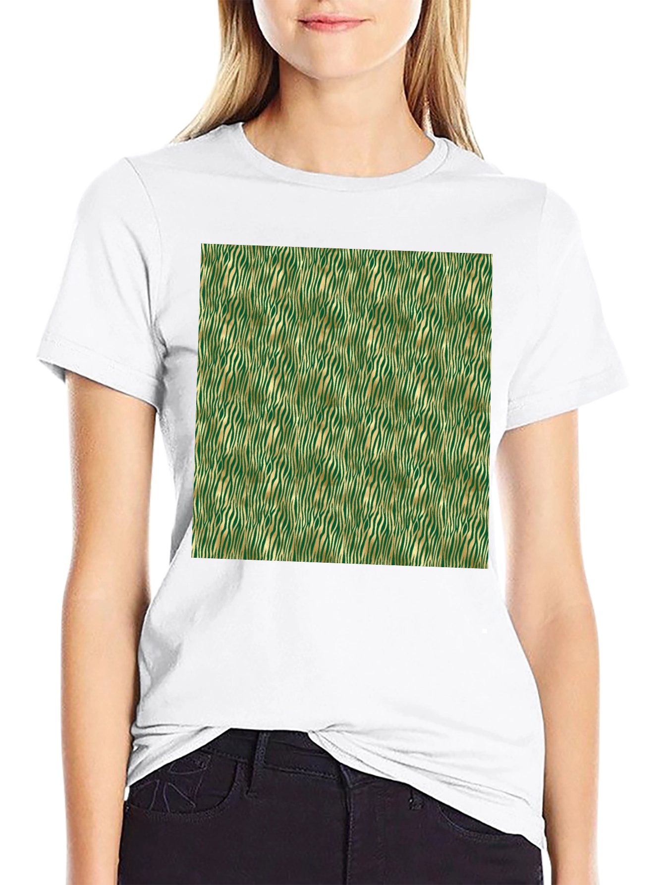 Stylish Green and Gold Zebra Print T-Shirt