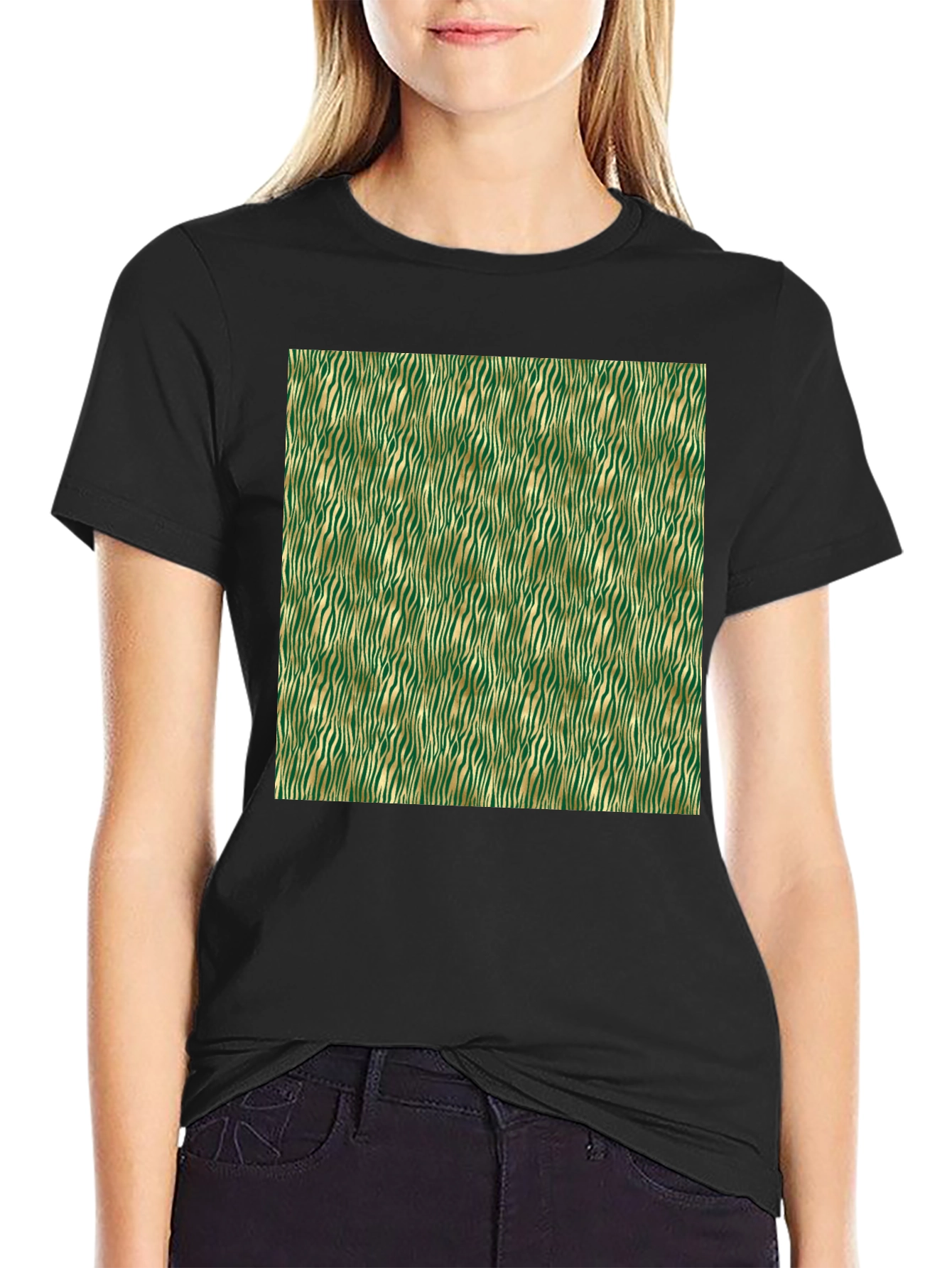 Stylish Green and Gold Zebra Print T-Shirt