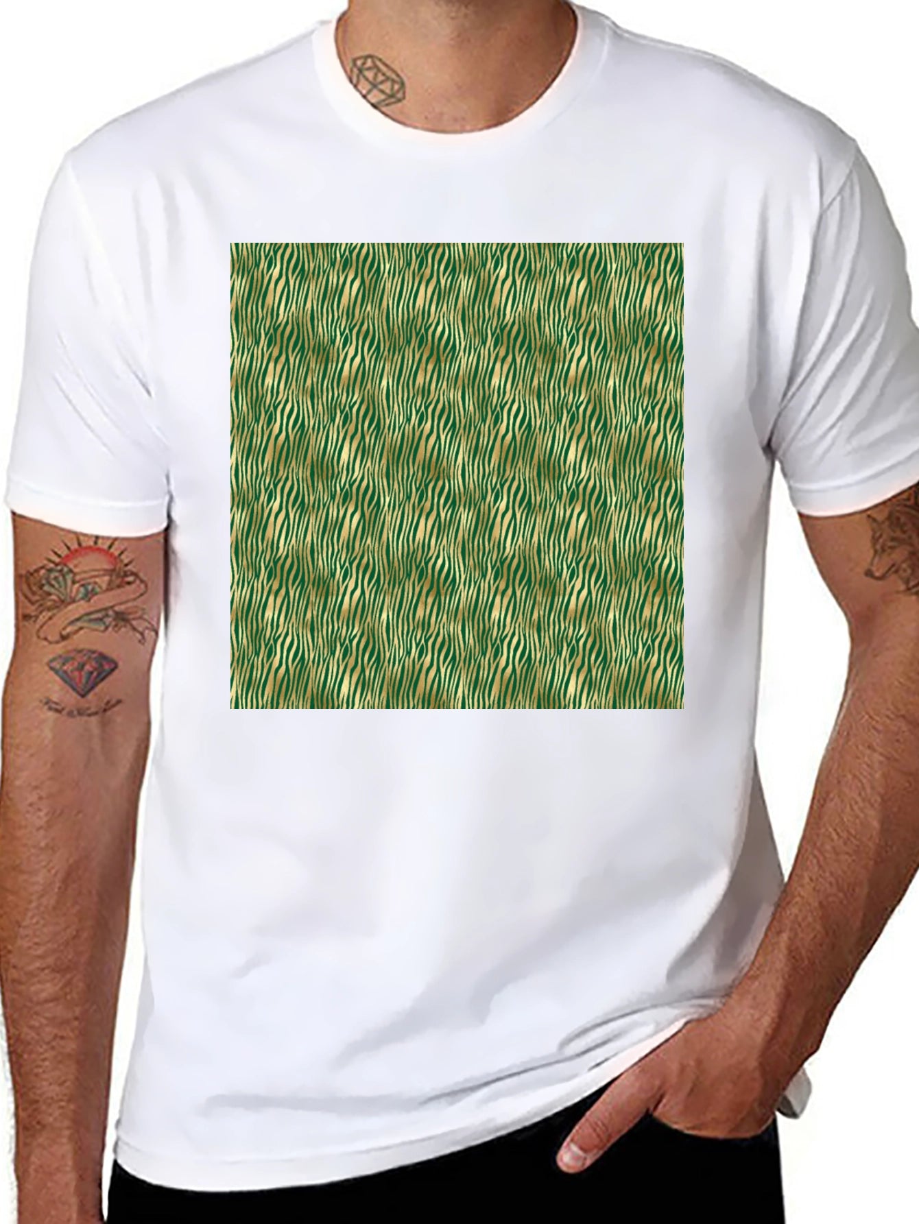 Stylish Green and Gold Zebra Print T-Shirt
