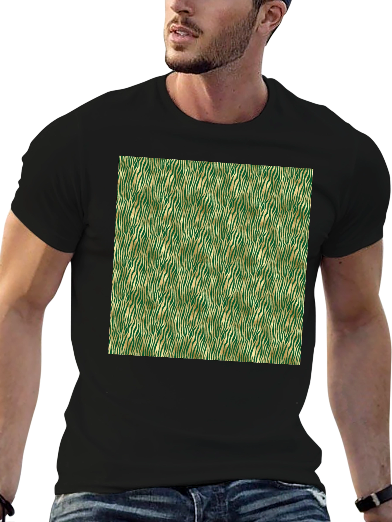 Stylish Green and Gold Zebra Print T-Shirt