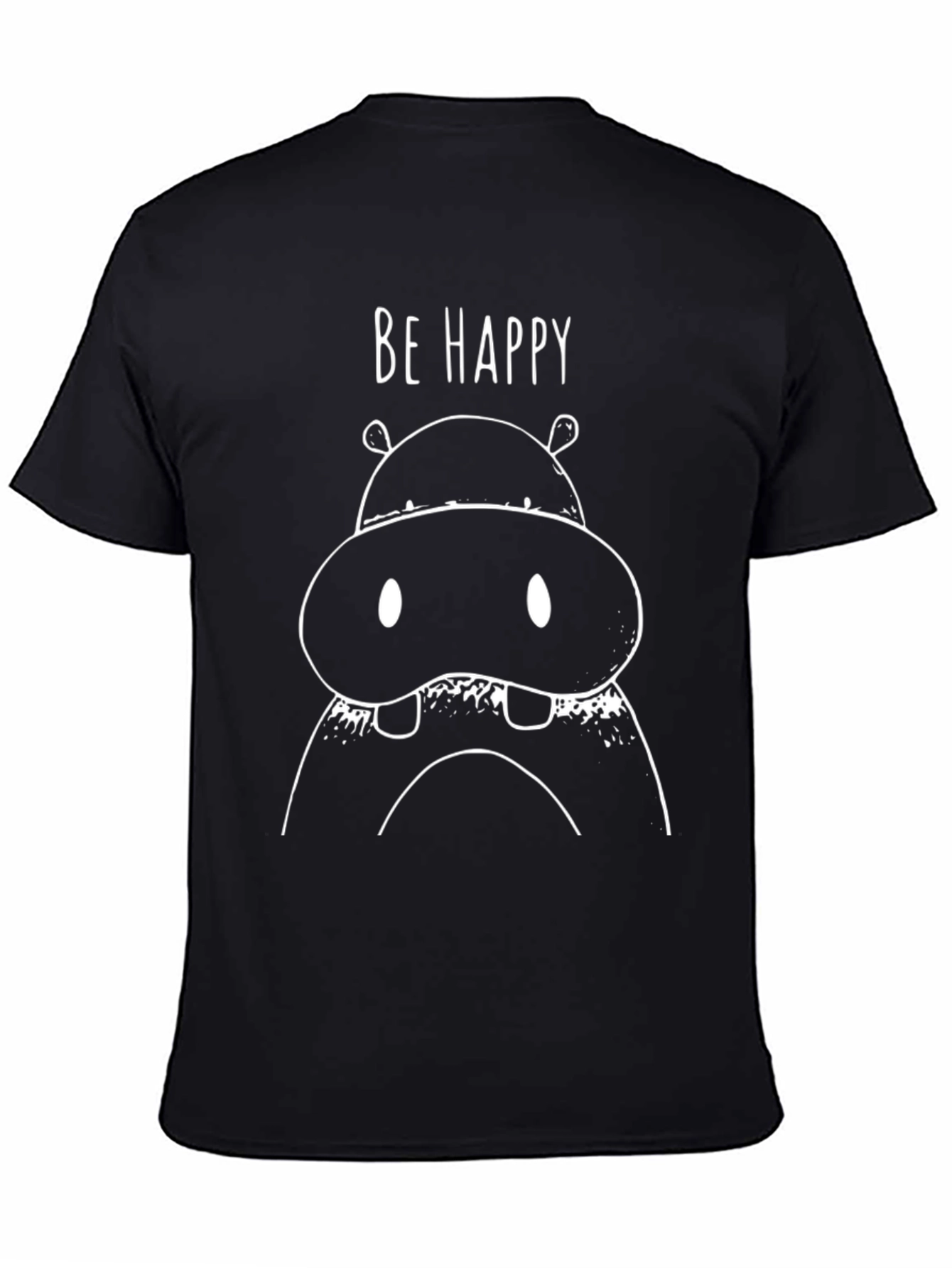 Be Happy Hippo Graphic Tee - Mens Black T-Shirt