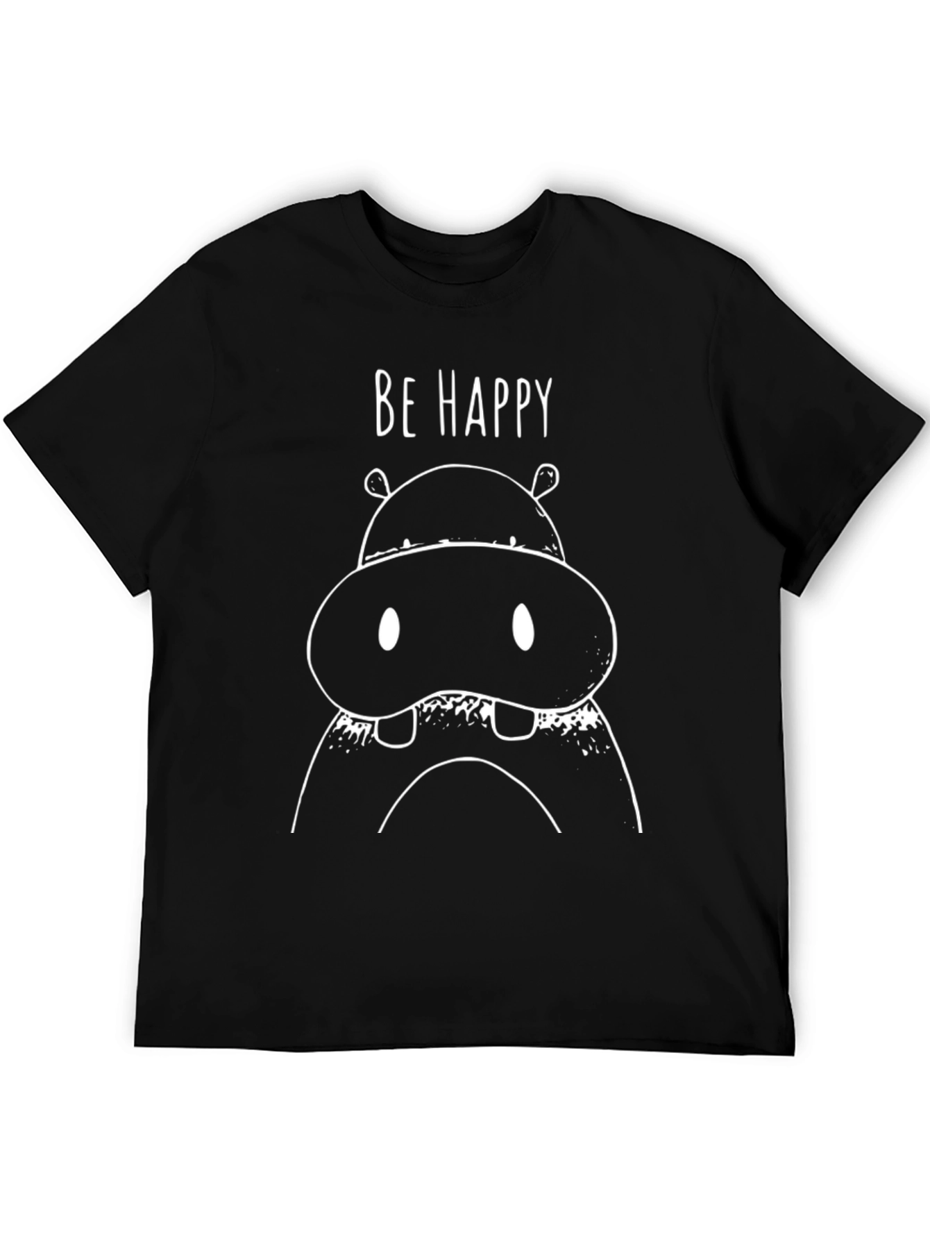 Be Happy Hippo Graphic Tee - Mens Black T-Shirt