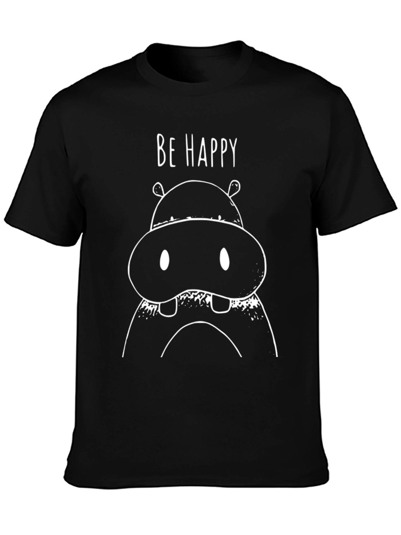 Be Happy Hippo Graphic Tee - Mens Black T-Shirt