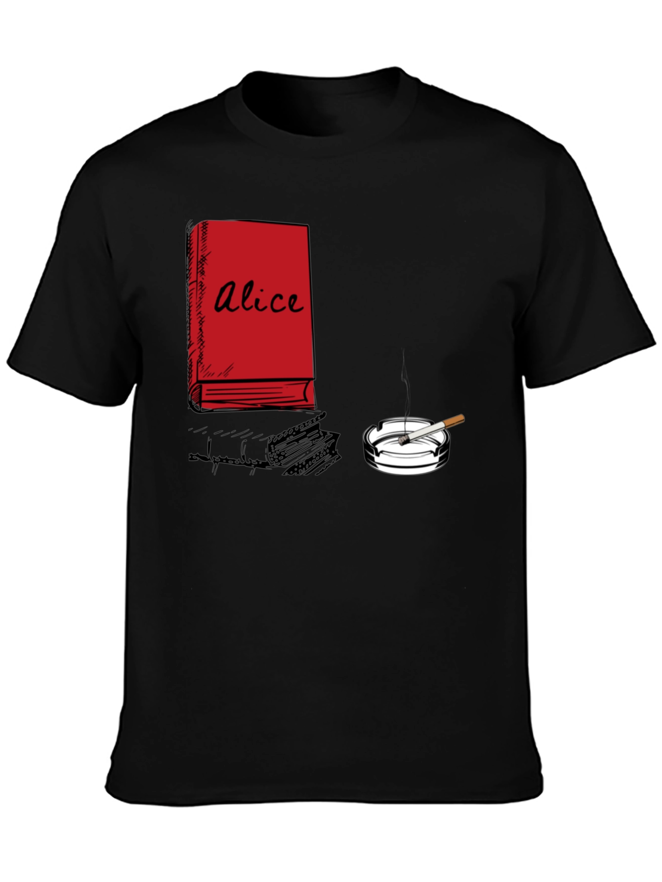 Alice Book & Cigarette Graphic T-Shirt - Black