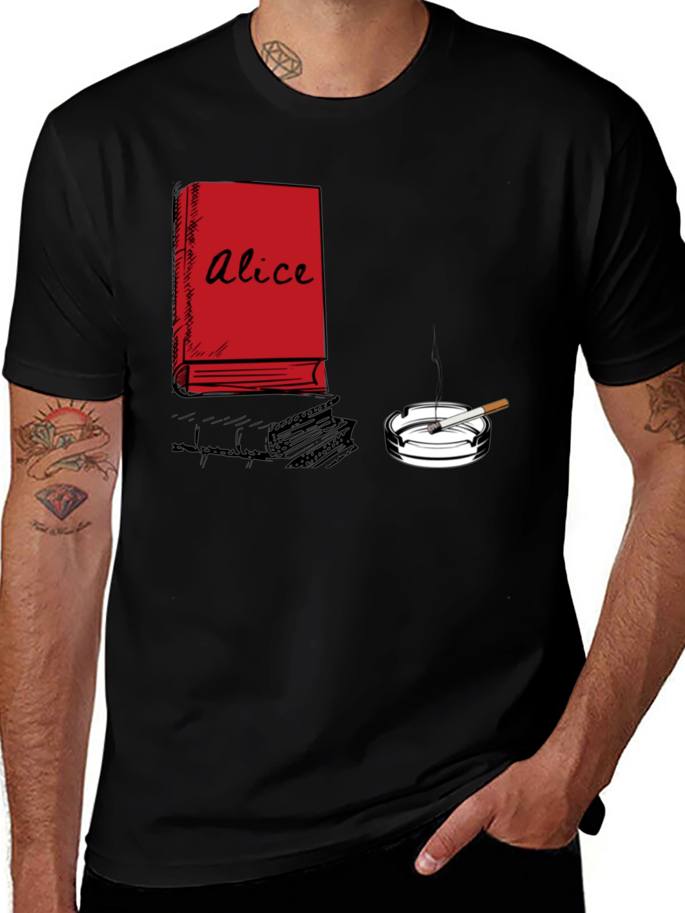 Alice Book & Cigarette Graphic T-Shirt - Black
