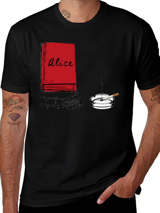 Alice Book & Cigarette Graphic T-Shirt - Black