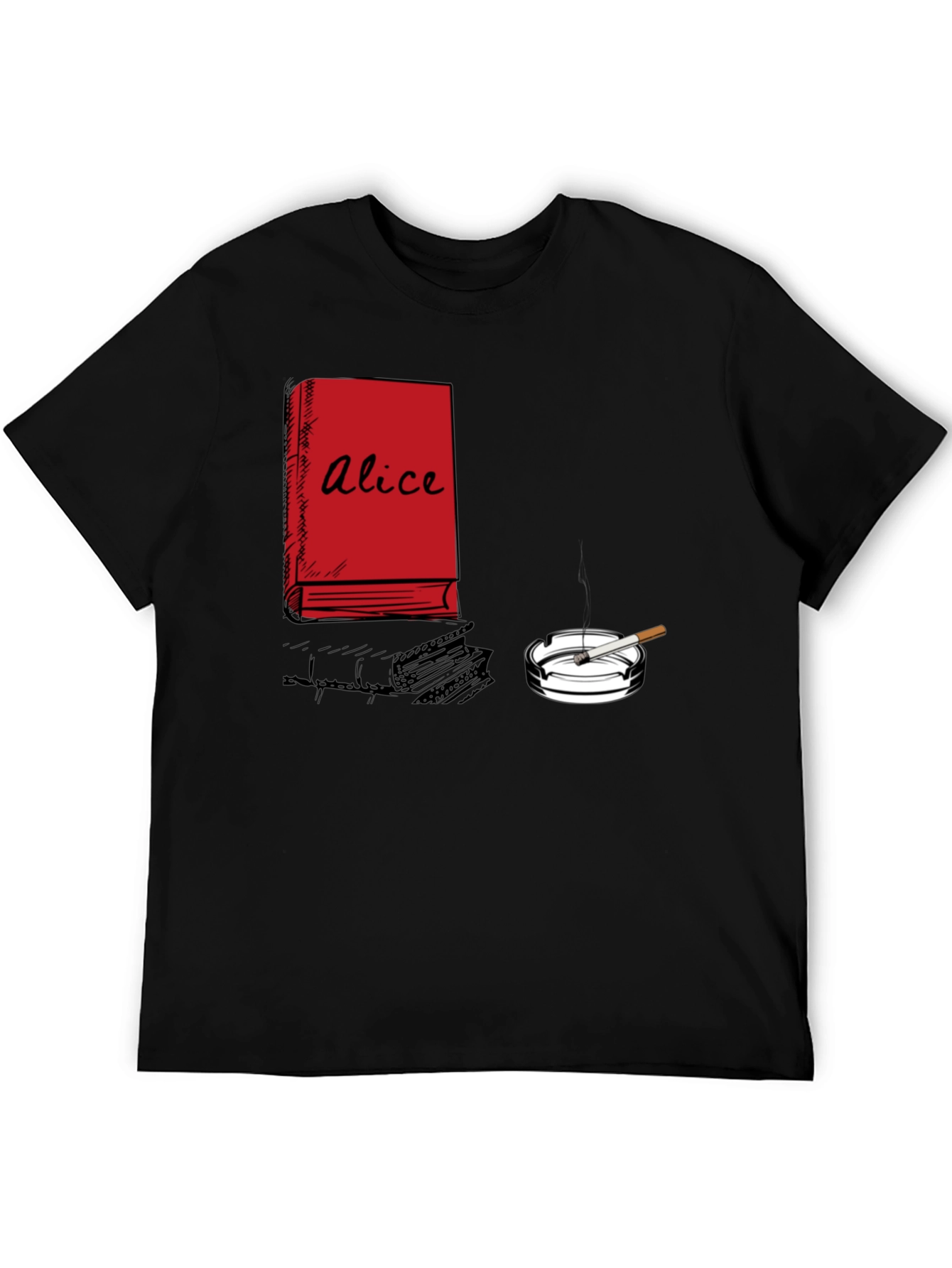 Alice Book & Cigarette Graphic T-Shirt - Black